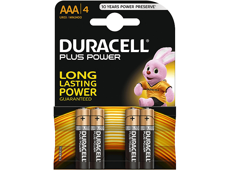 Alkaline, 1.5 Volt DURACELL MN 2400/LR03 K4 POWER-AAA Batterie, Stück 4 018457 AAA