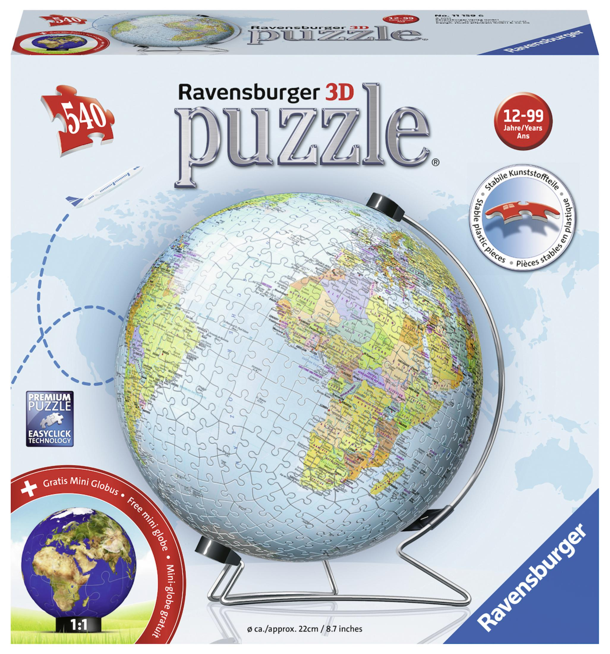 SPRACHE Puzzle 11159 Mehrfarbig DEUTSCHER GLOBUS IN 3D RAVENSBURGER