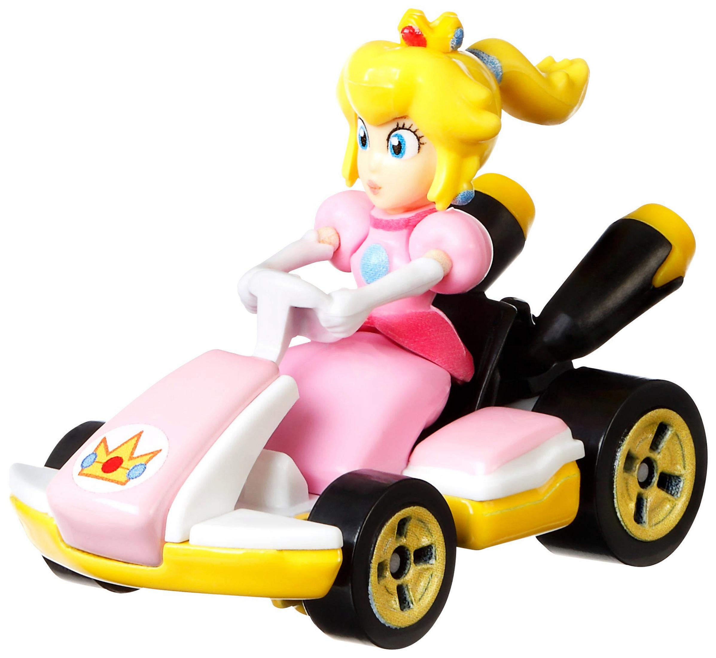 Macchinina: Principessa Peach su un kart rosa.