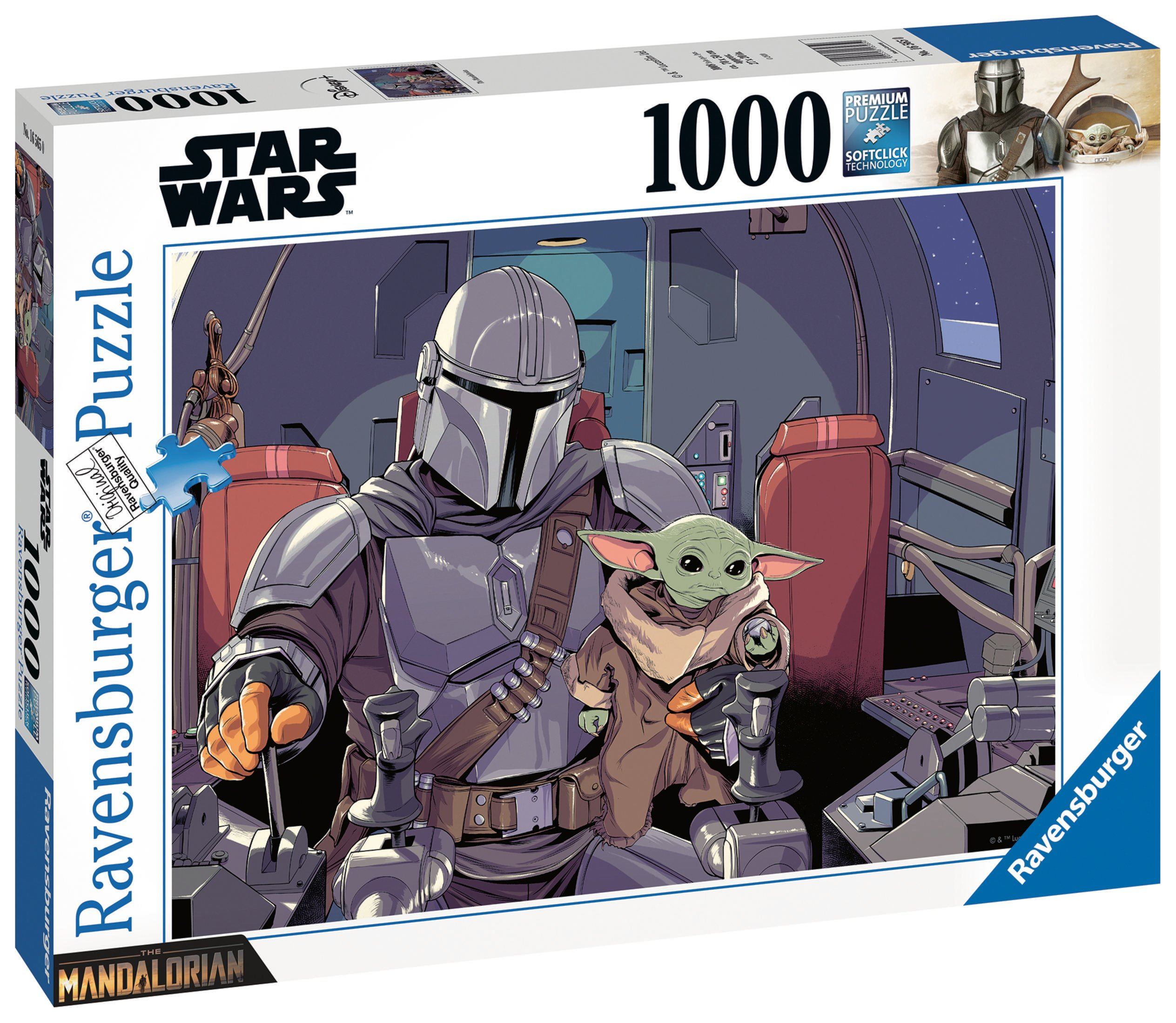 Puzzle Star Wars z Mandalorianinem i Grogu w statku kosmicznym.
