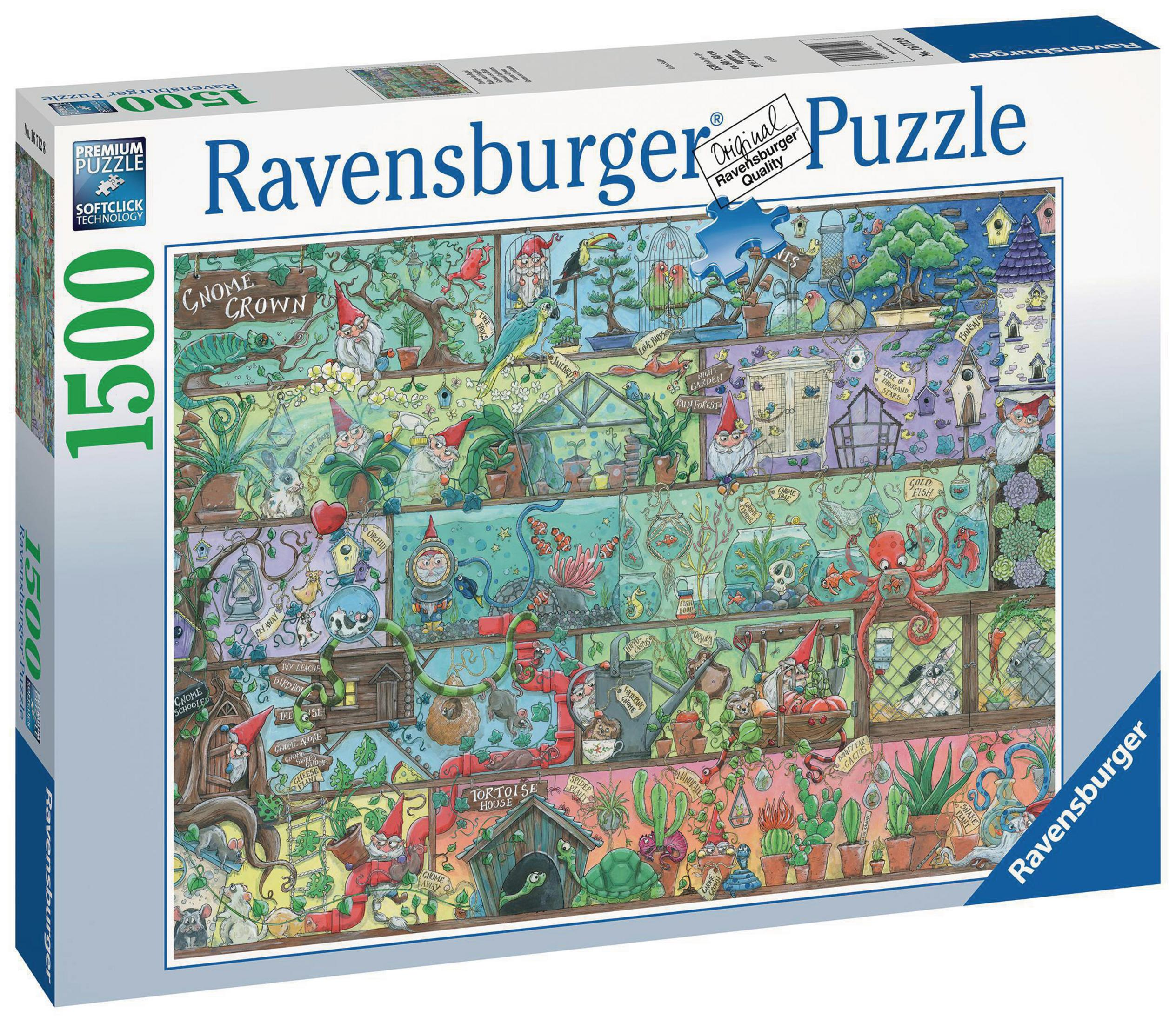 Eine bunte Puzzledose mit detailliertem Wichtelbild.