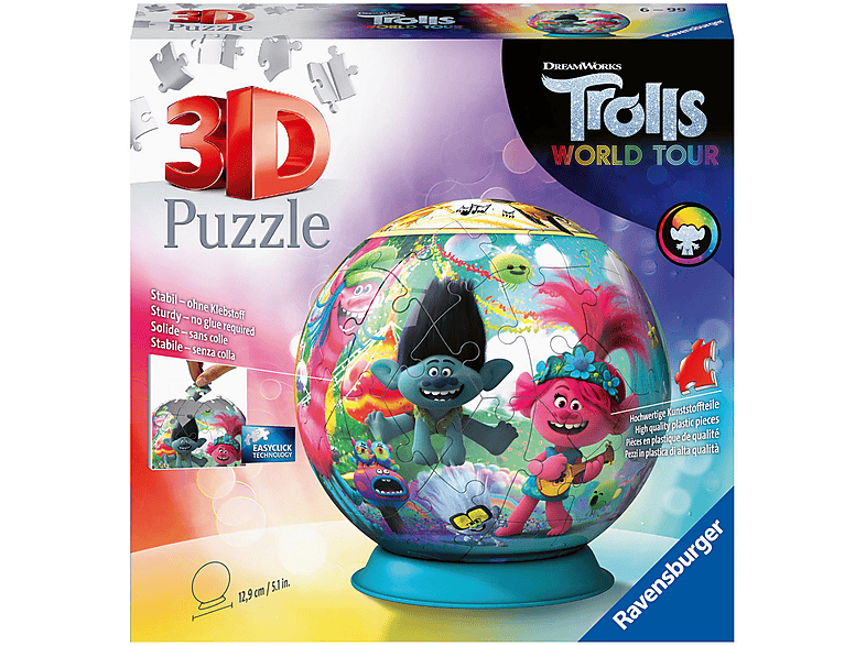 RAVENSBURGER 11169 PUZZLE-BALL TROLLS WORLD TOUR 3D Puzzle Mehrfarbig | 3D Puzzles