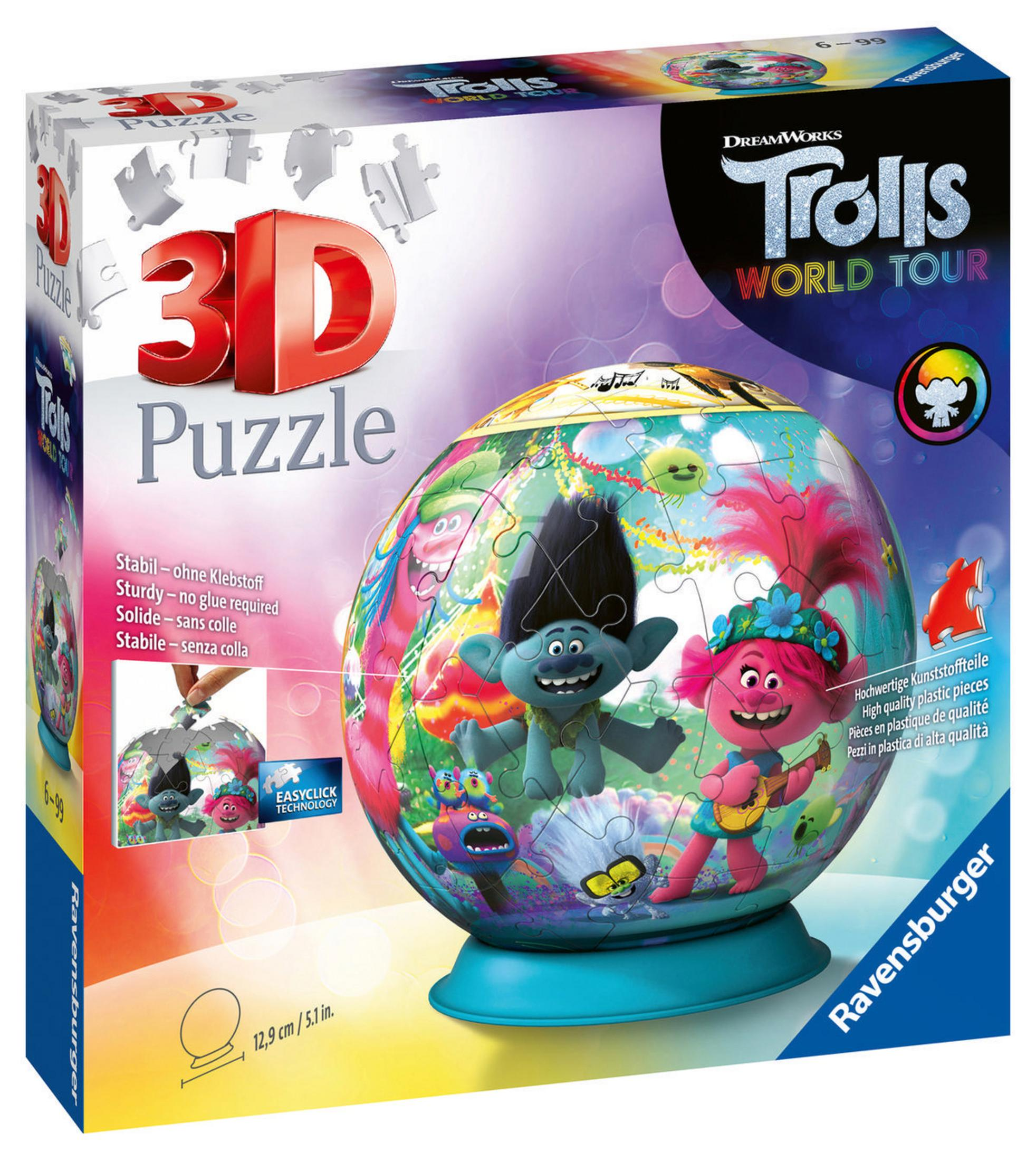 Mehrfarbig 3D 11169 WORLD Puzzle PUZZLE-BALL RAVENSBURGER TOUR TROLLS
