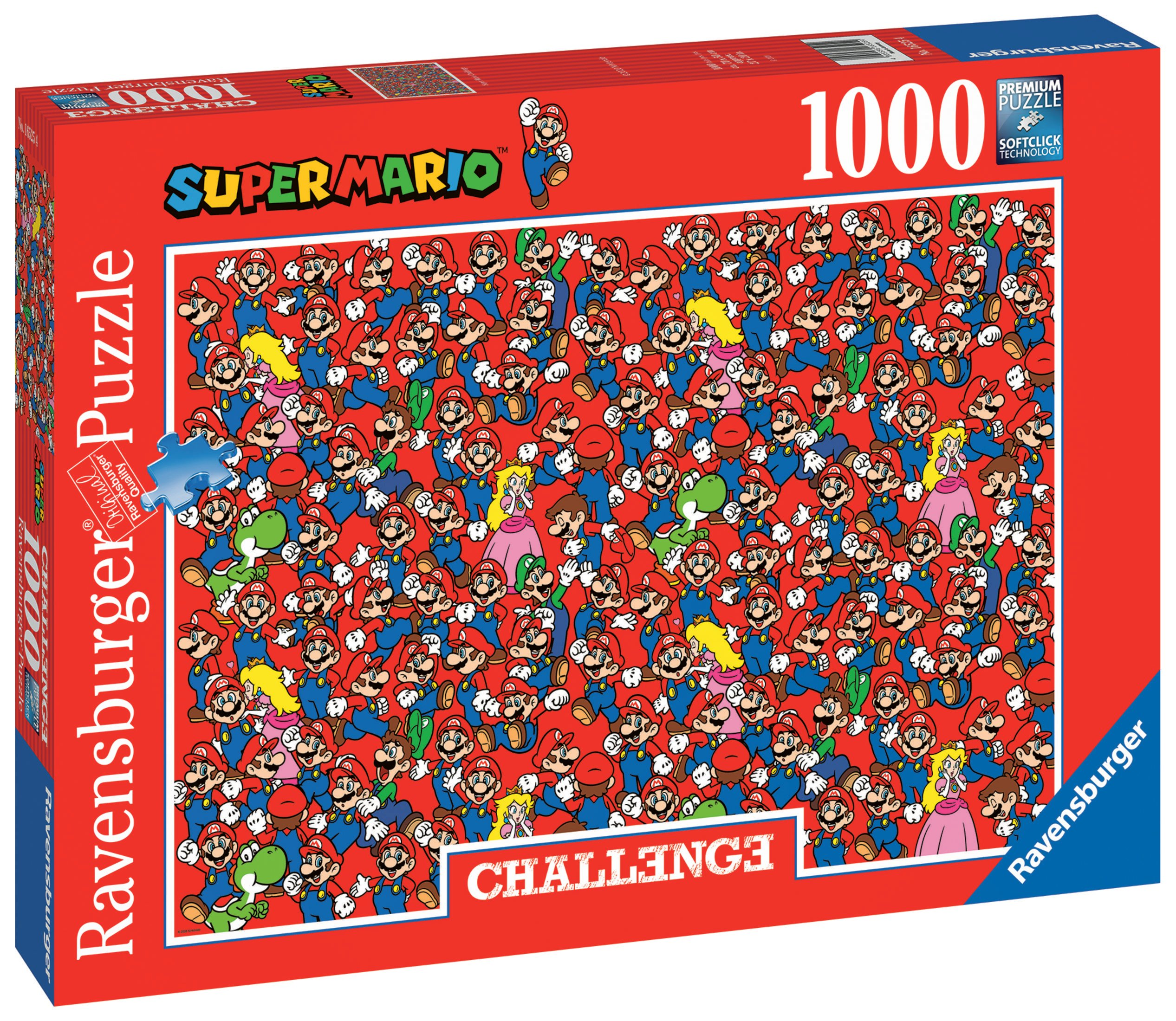 Eine Super Mario Puzzle-Box. Rote Box mit mehreren Mario-Charakteren. 1000 Teile.