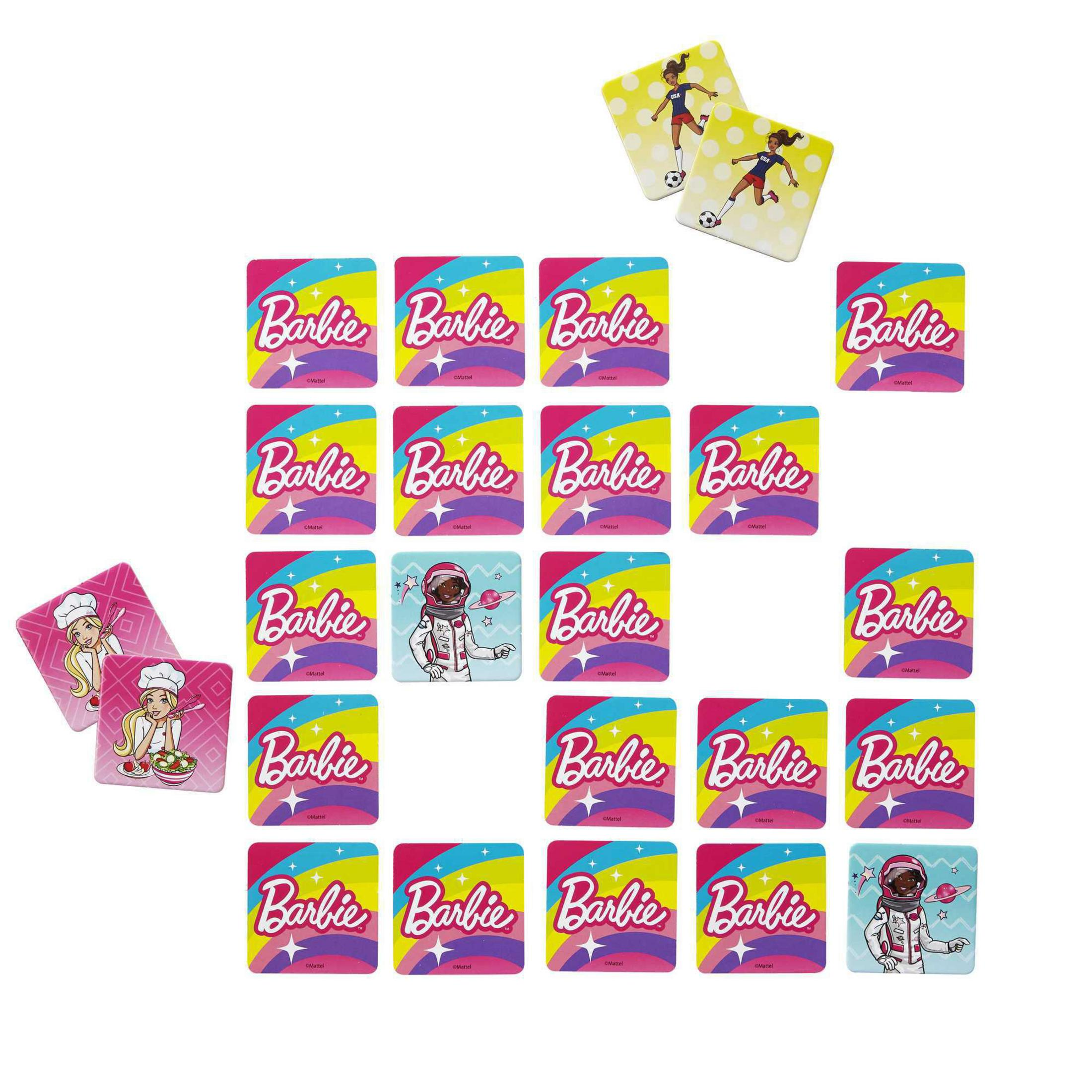 Barbie Memory Kartenspiel. Karten mit Barbie-Bildern und Fußballspielern.
