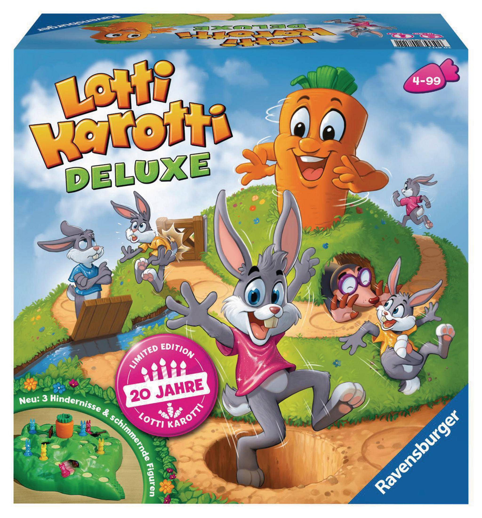 Eine Spielbox mit einer Cartoon-Karotte auf dem Cover, umgeben von Cartoon-Hasen.