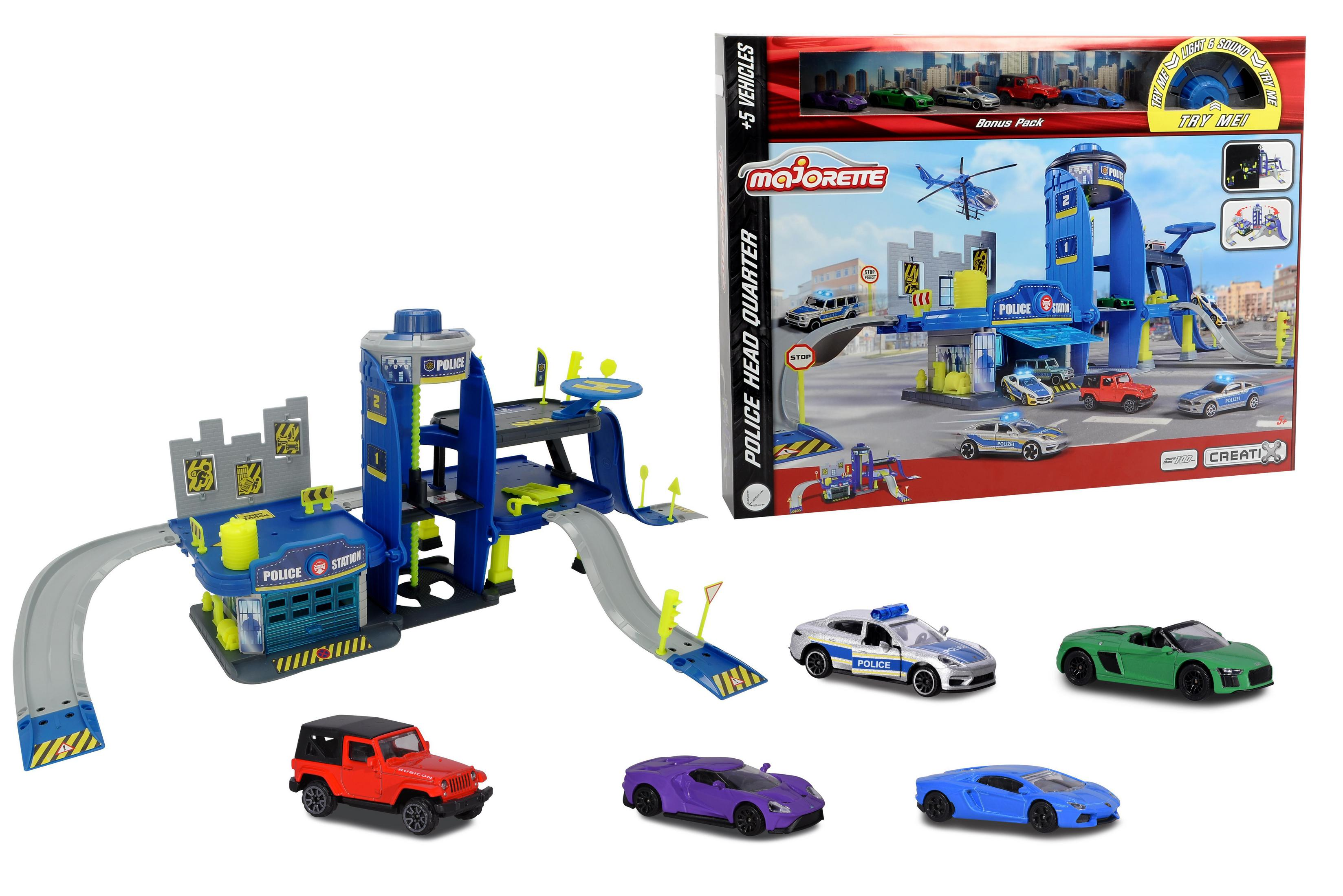MAJORETTE 212050030 CREATIX POLICE inklusive Spielset Mehrfarbig PLAYSET+5 Spielzeugautos VEHICLES 5