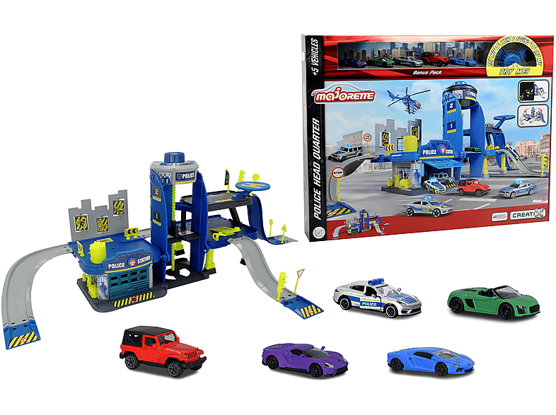 MAJORETTE 212050030 POLICE PLAYSET+5 Spielzeugautos Mehrfarbig inklusive Spielset CREATIX VEHICLES 5