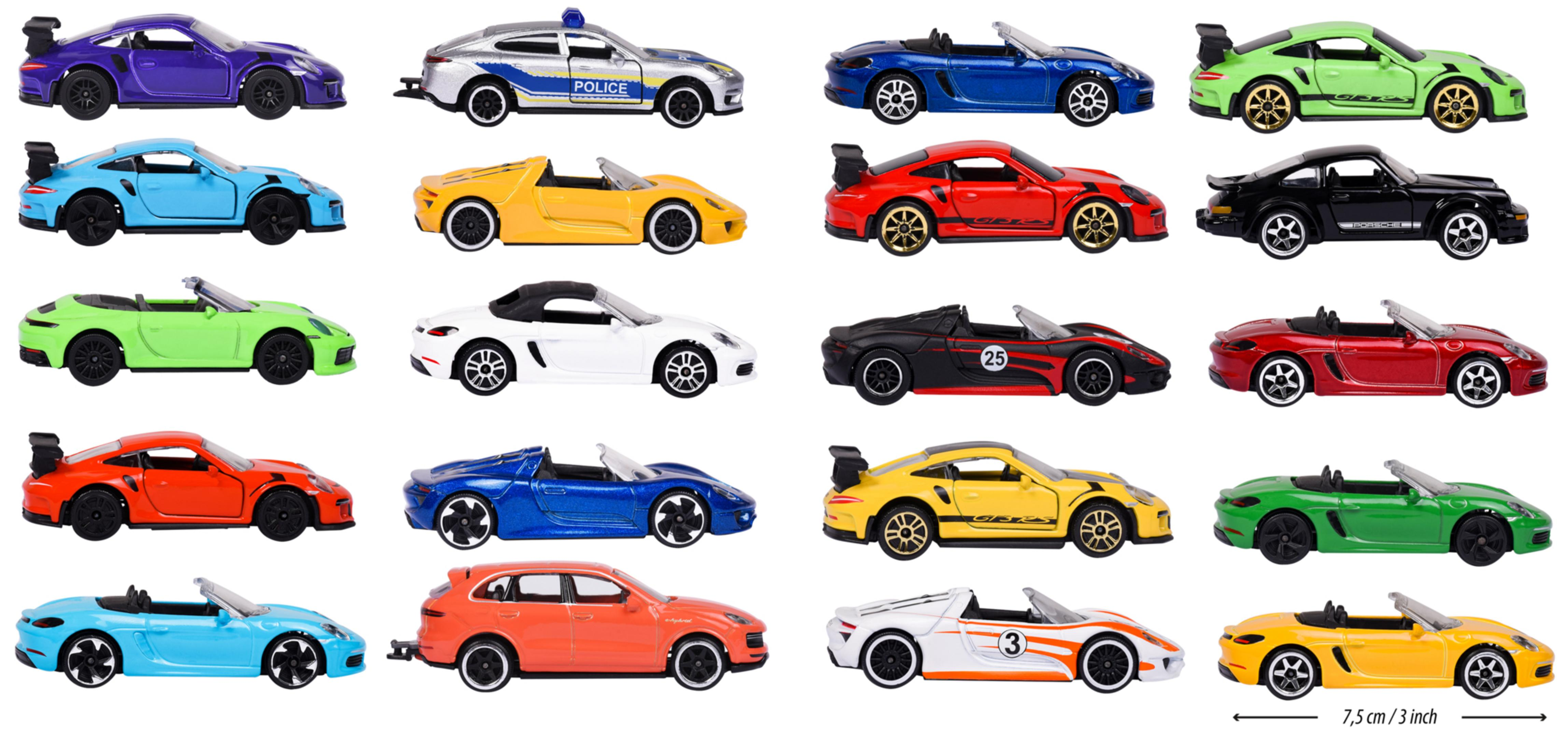 Sammlung von Spielzeugautos in verschiedenen Farben und Stilen.