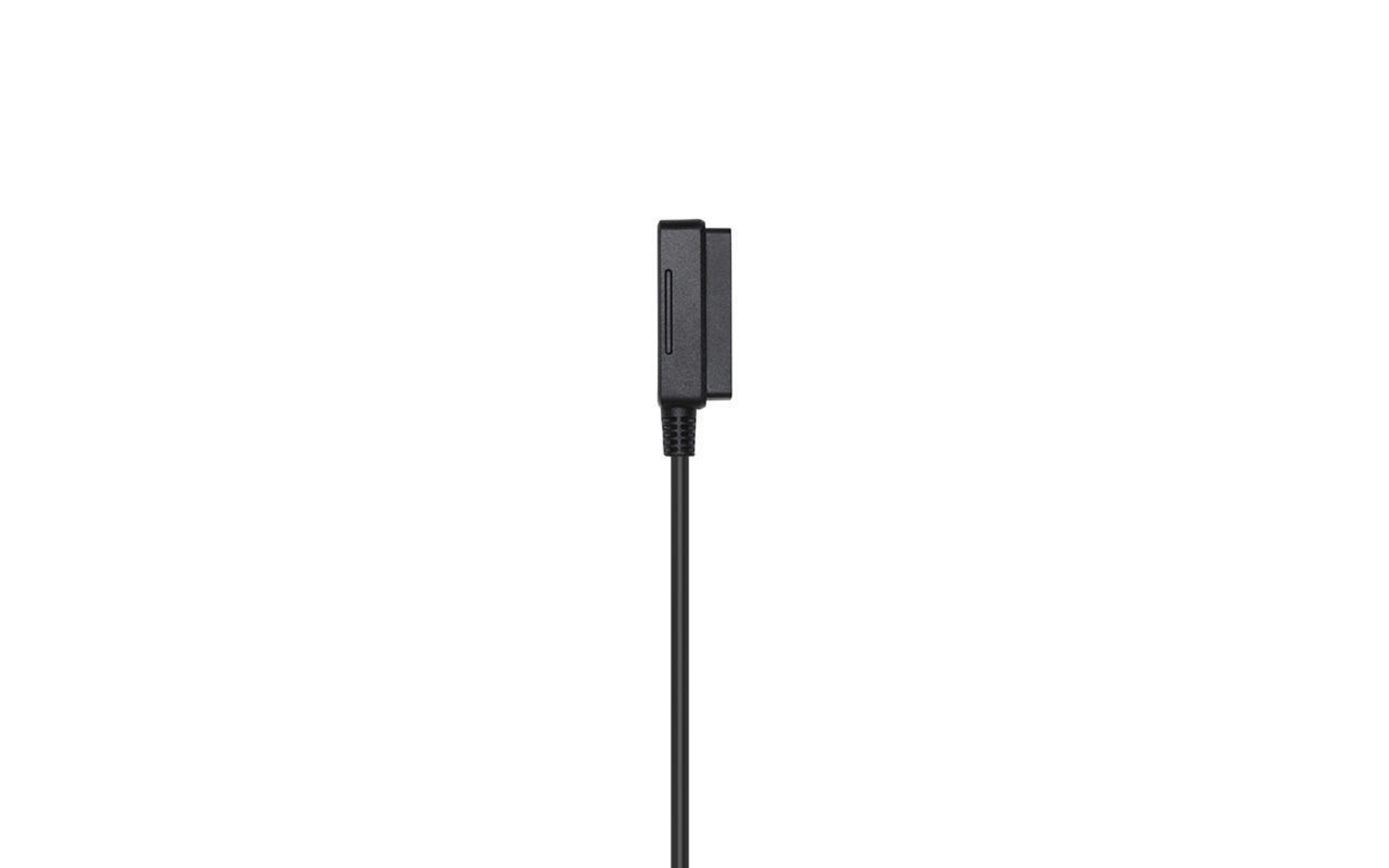 Ein schwarzes Ladekabel mit einem Anschluss auf weißem Hintergrund.