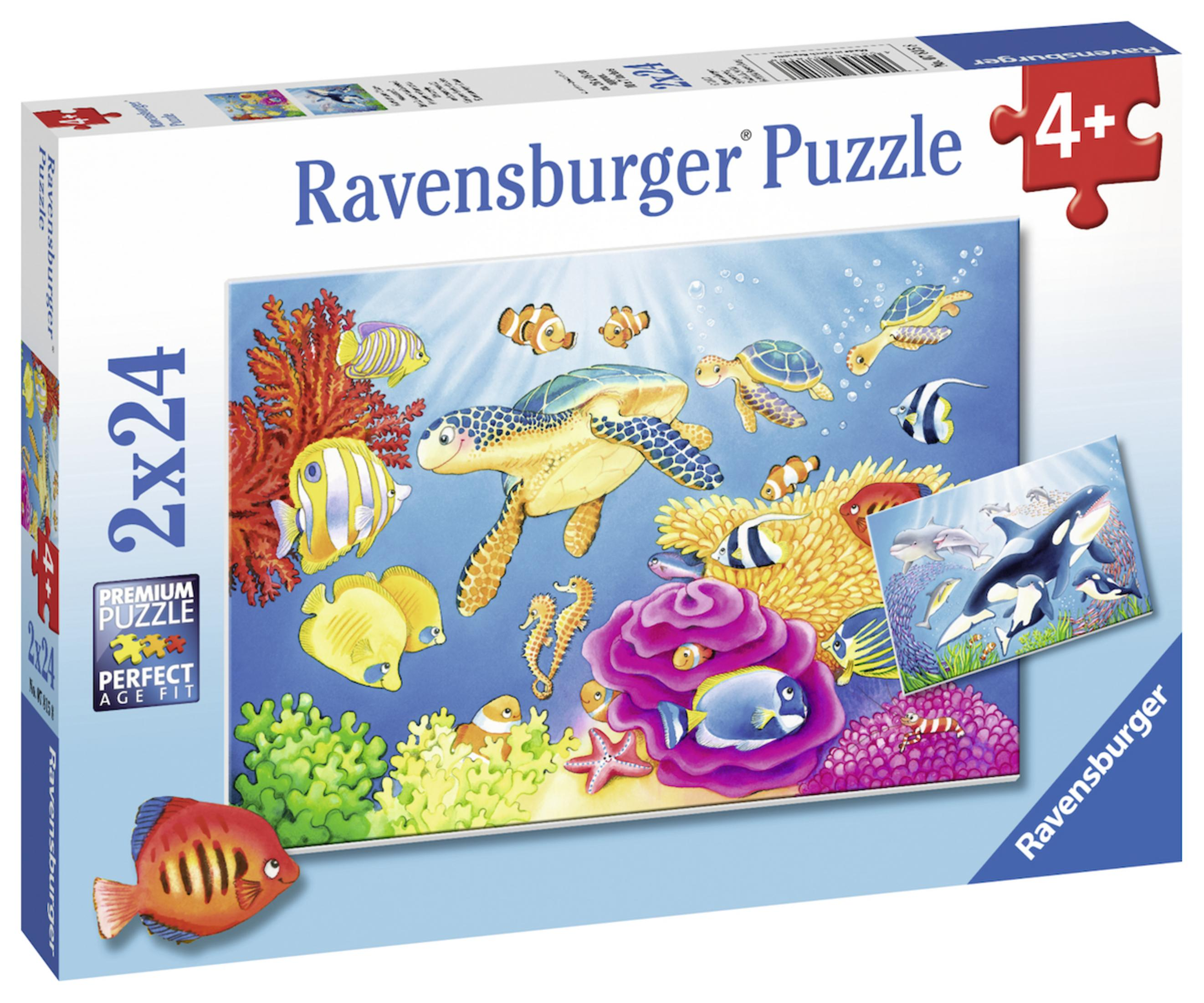 Ravensburger Puzzle-Box. Unterwasserszene mit Fischen, einer Schildkröte und Korallen. 2x24 Teile.