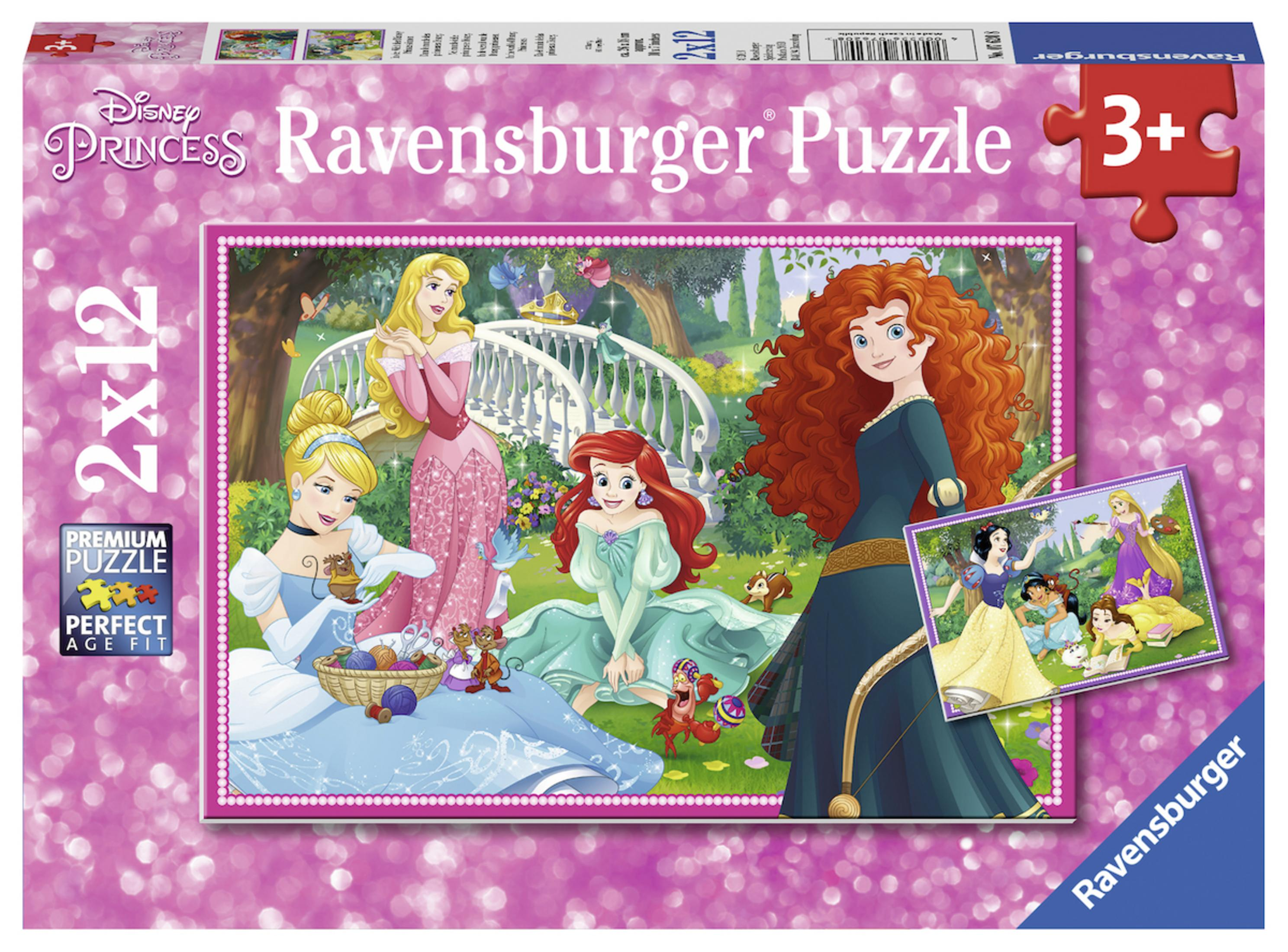 Disney Prinzessinnen Puzzle mit vier Prinzessinnen in einer Gartenszene.
