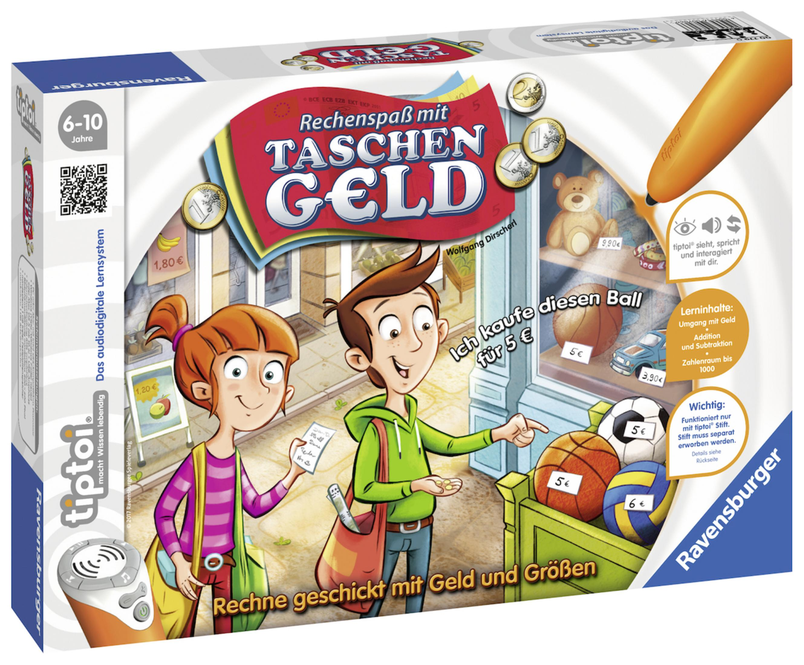 Eine Spielbox mit einer Zeichnung eines Jungen und eines Mädchens sowie einem Stift.