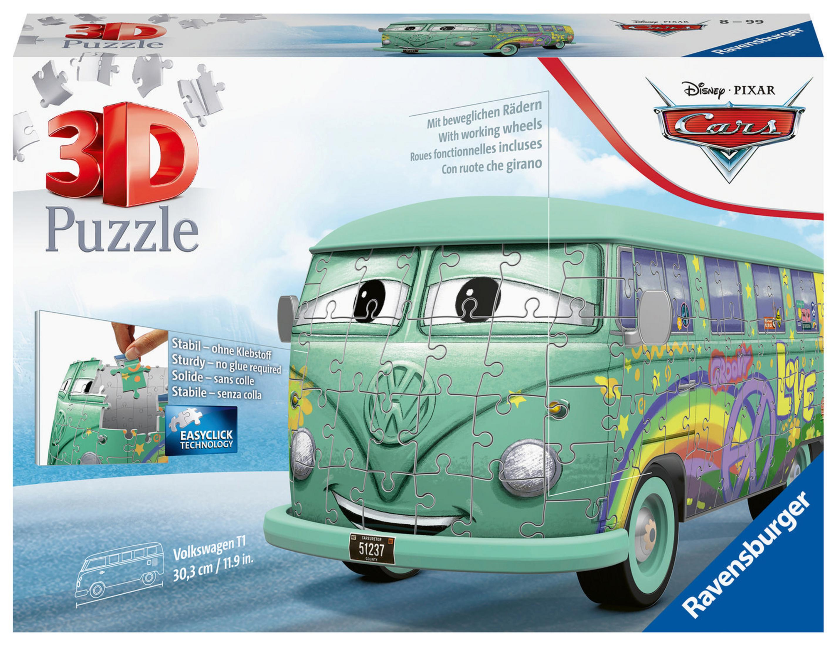 Puzzle 3D zielonego VW busa. Tło jest białe.