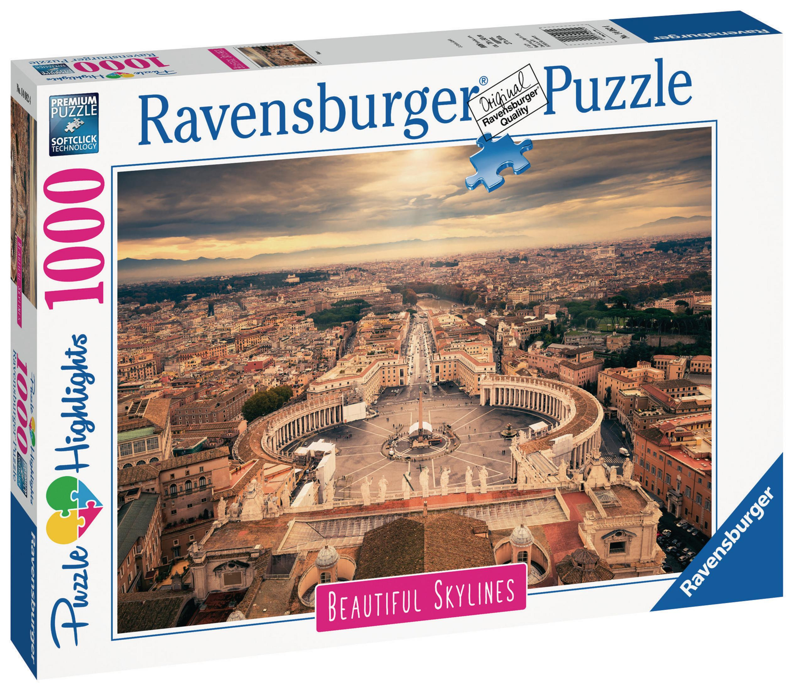 Ravensburger Puzzleschachtel, die eine Stadtlandschaft von oben zeigt. Der Himmel ist im Hintergrund.