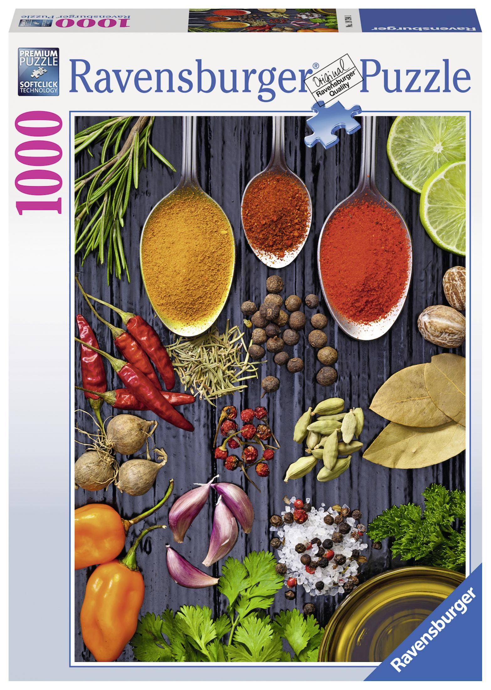 Ravensburger Puzzledose mit Gewürzen und Zutaten wie Paprika und Kräutern.