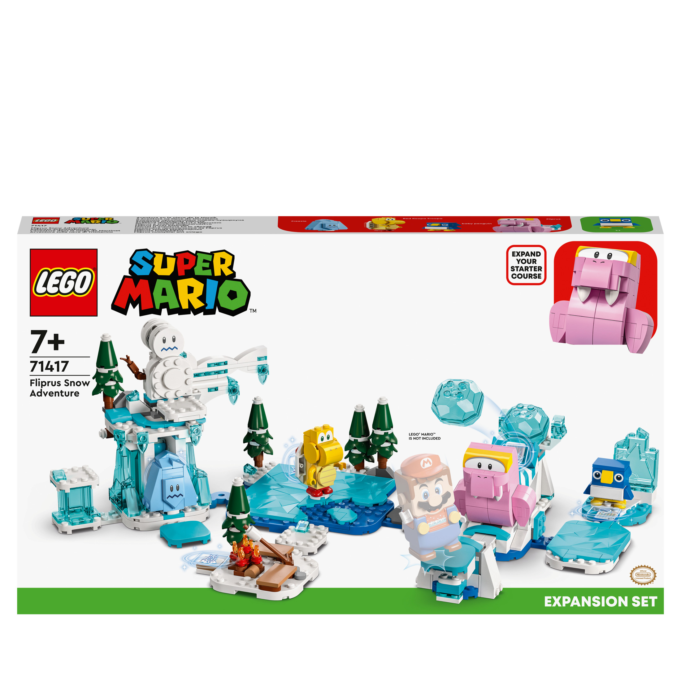 Lego Super Mario set. Bevat een besneeuwd level met een sneeuwman, Mario en andere personages.