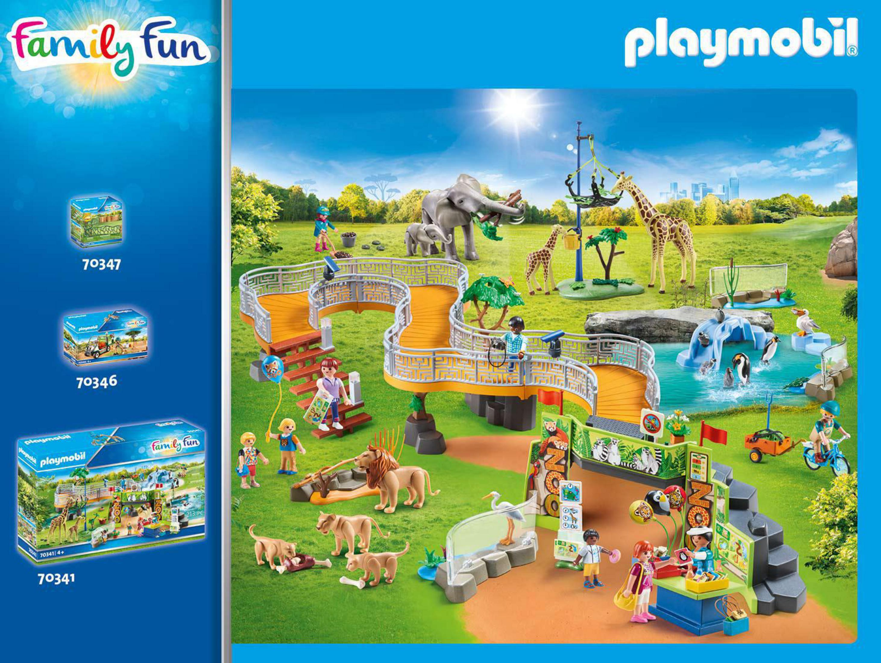 Set zoo Playmobil con animali, visitatori e varie caratteristiche dello zoo.
