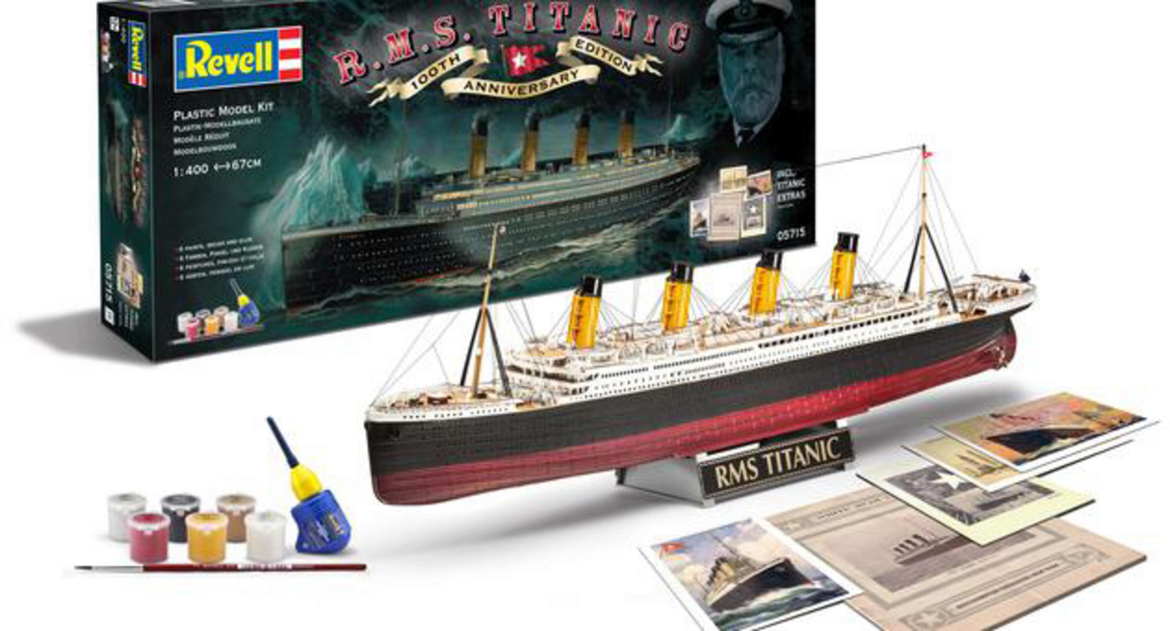 Ein Modellbausatz der RMS Titanic. Enthält das Modell, Farbe, Kleber und Bilder des Schiffes.