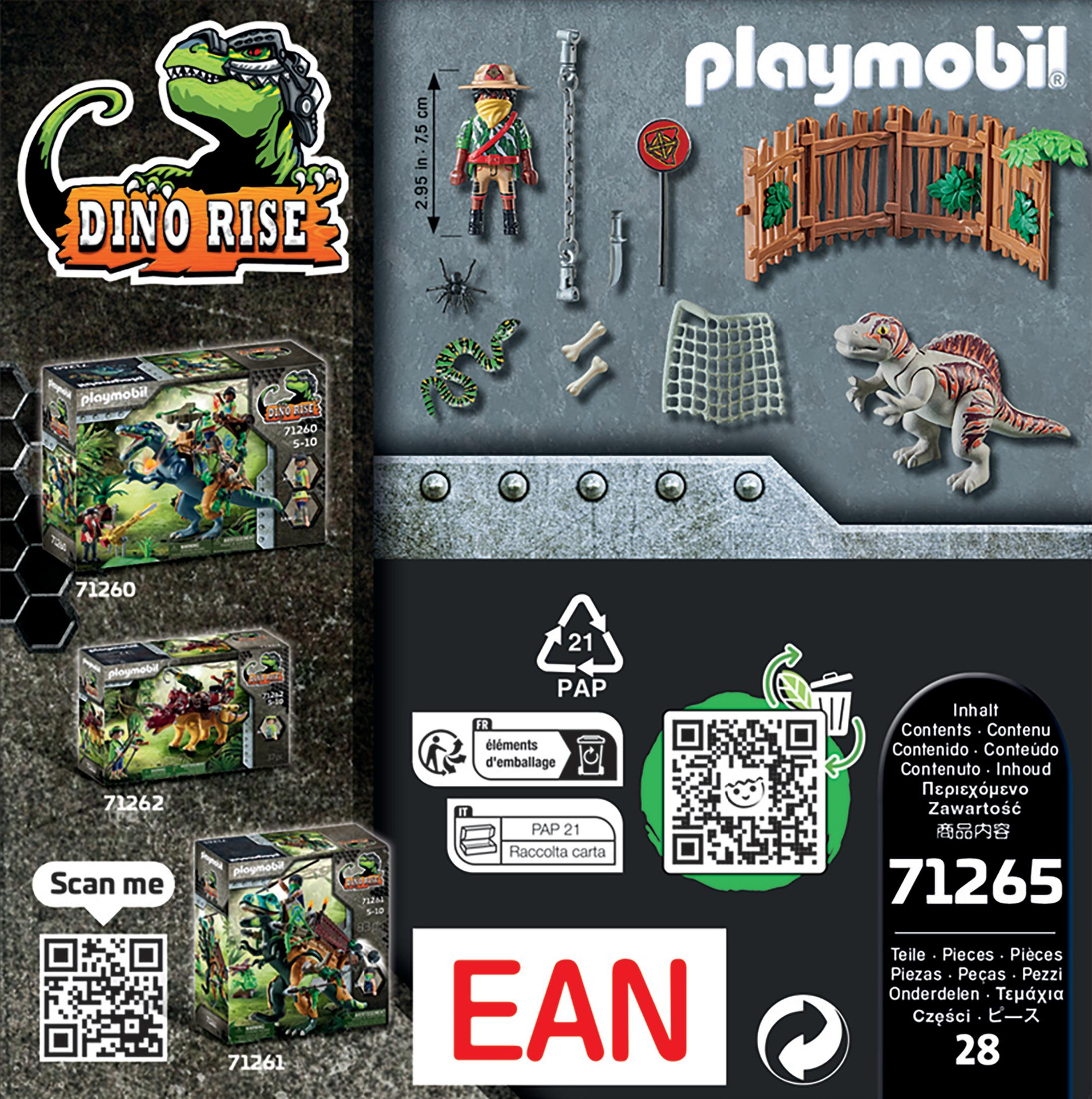 Playmobil-Box-Set mit Dinosaurierfiguren und Zubehör. Enthält Dinosaurier, Soldat und Zaun.