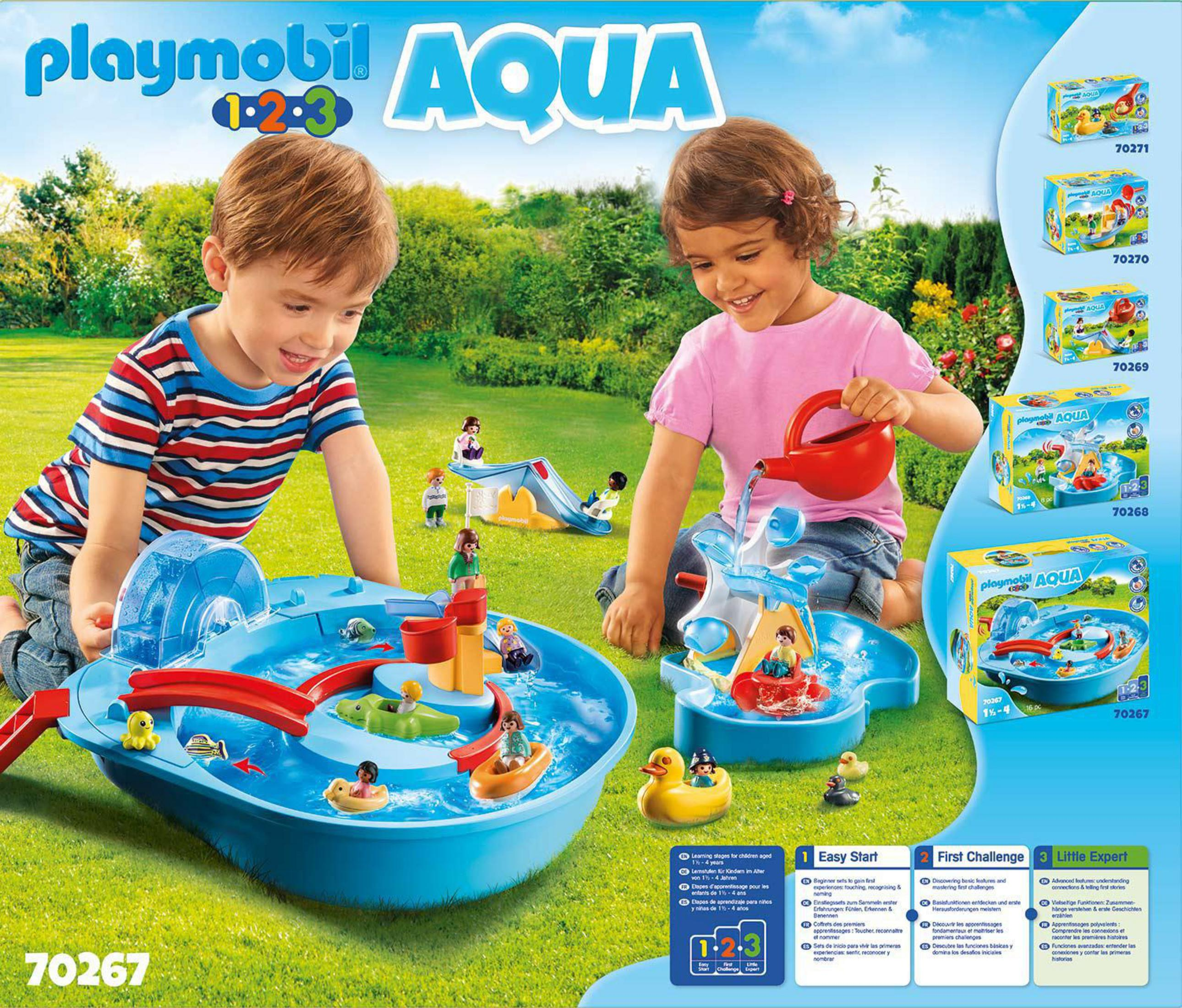 Set di gioco Playmobil Aqua con bambini, scivoli e giochi d'acqua. Contiene altri set Playmobil.