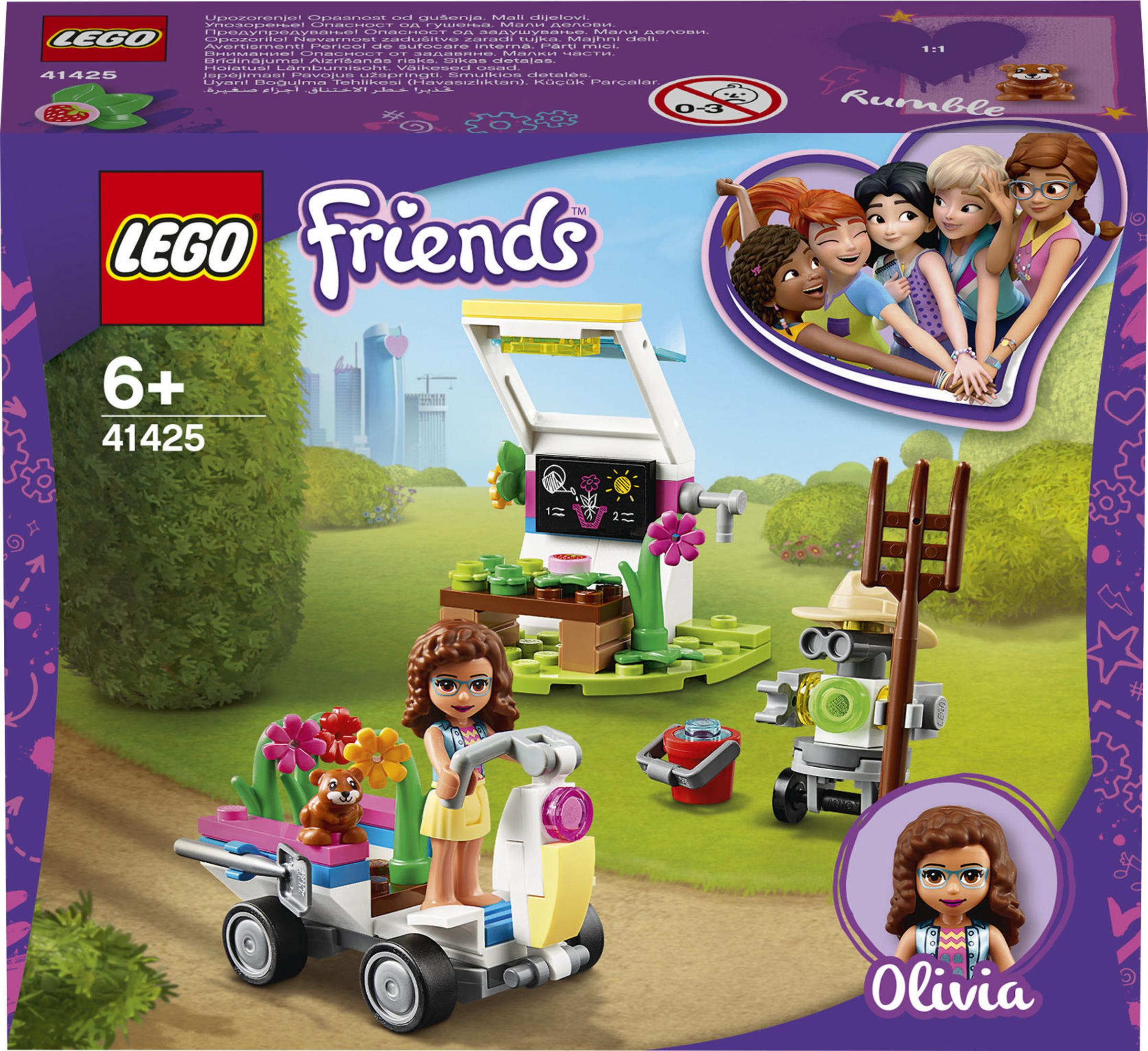 Set LEGO Friends: Olivia sullo scooter, robot e amici. Ambiente verde.