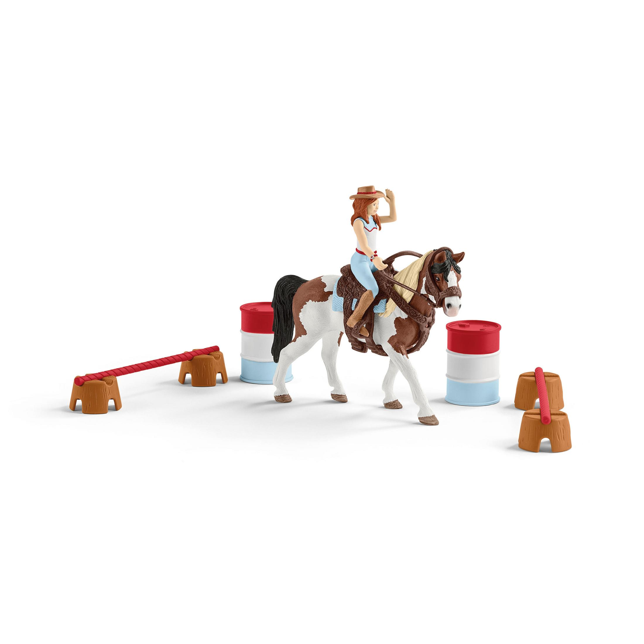 Ein Reiter auf einem Pferd, das Hindernisse überspringt.