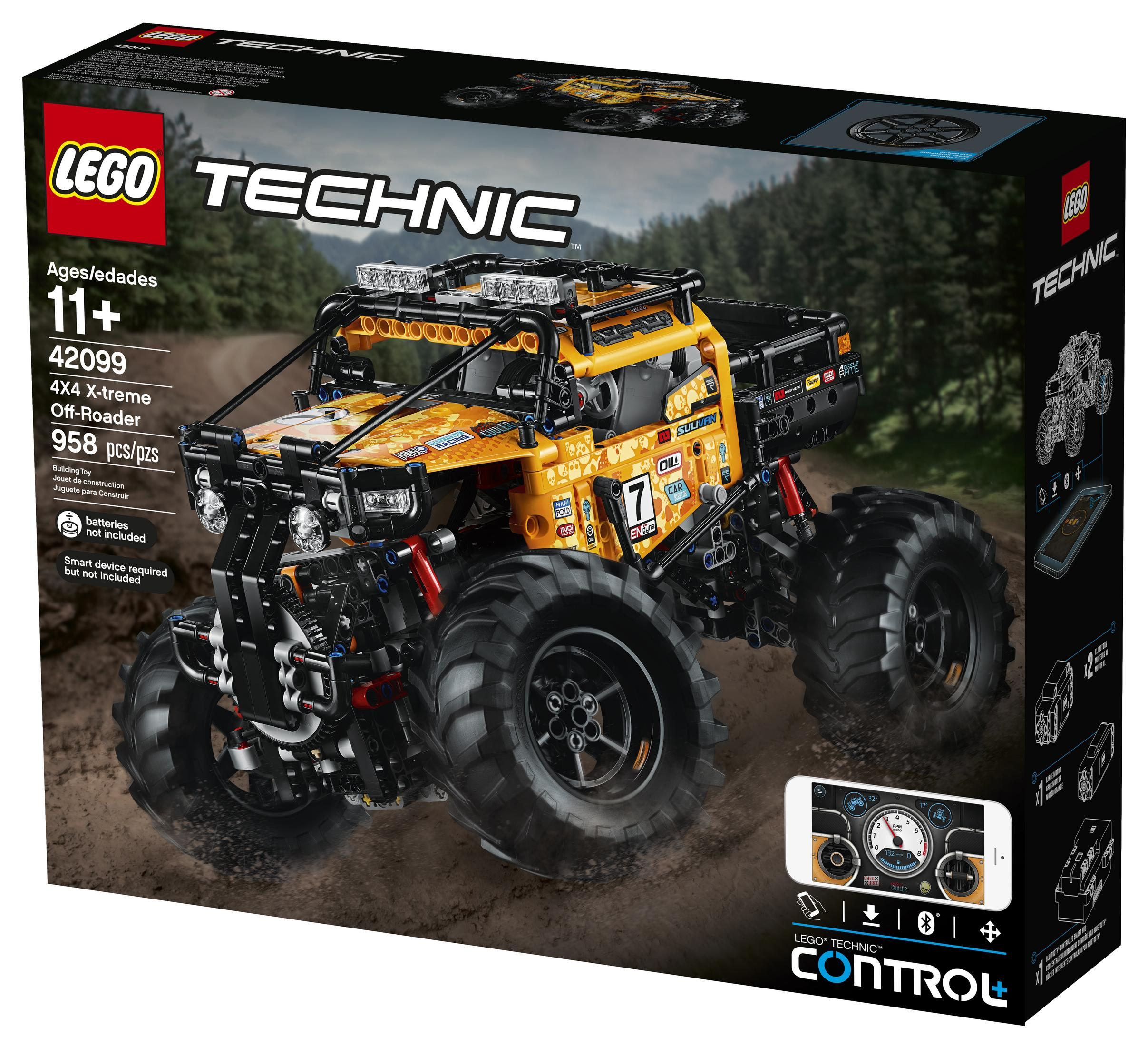Pudełko Lego Technic. Przedstawia żółto-czarnego 4x4 X-treme Off-Roadera. Z pilotem.
