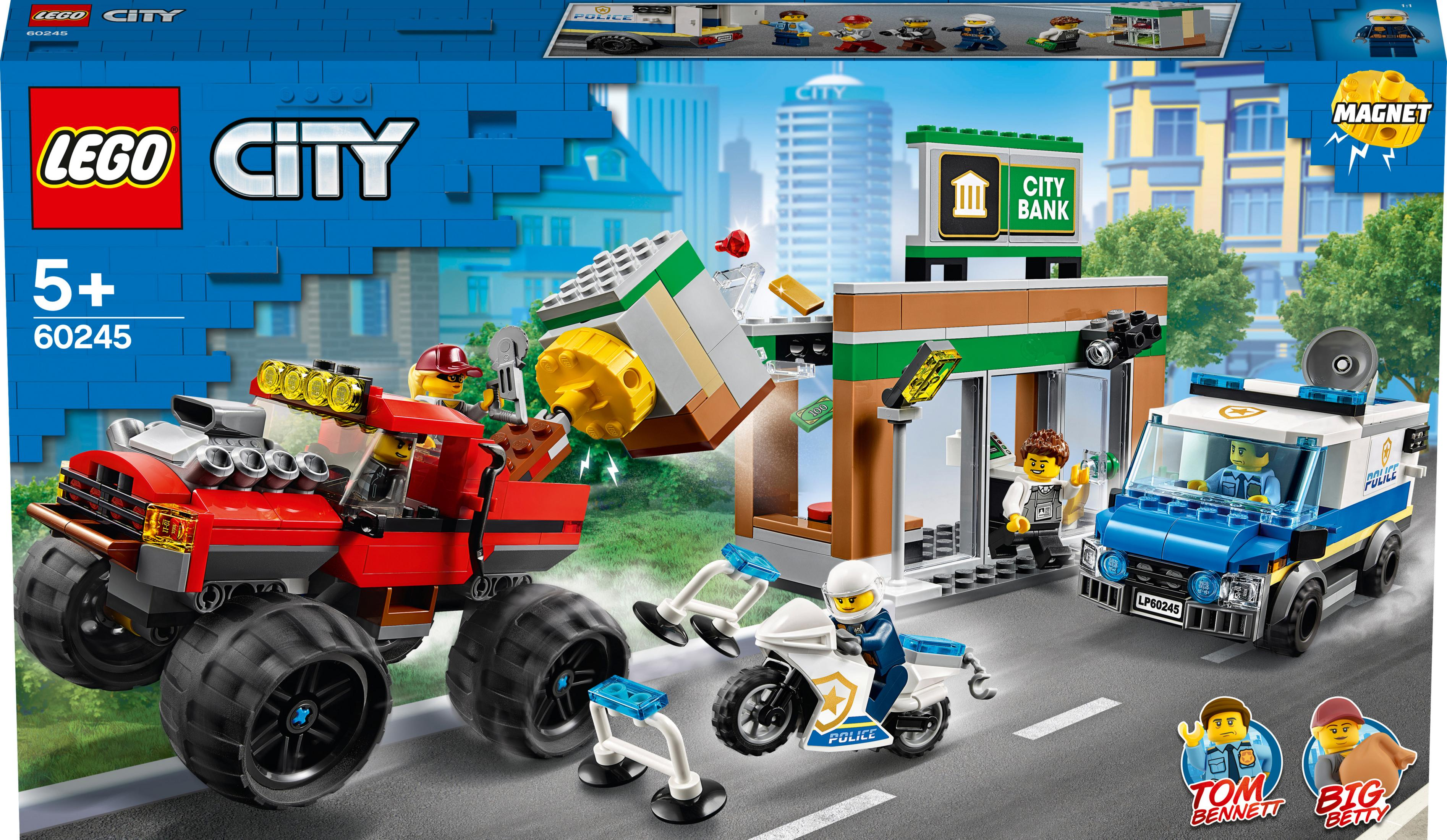 Lego City Set-Box mit einer Bankraubszene. Ein roter Truck kracht in die Bank.