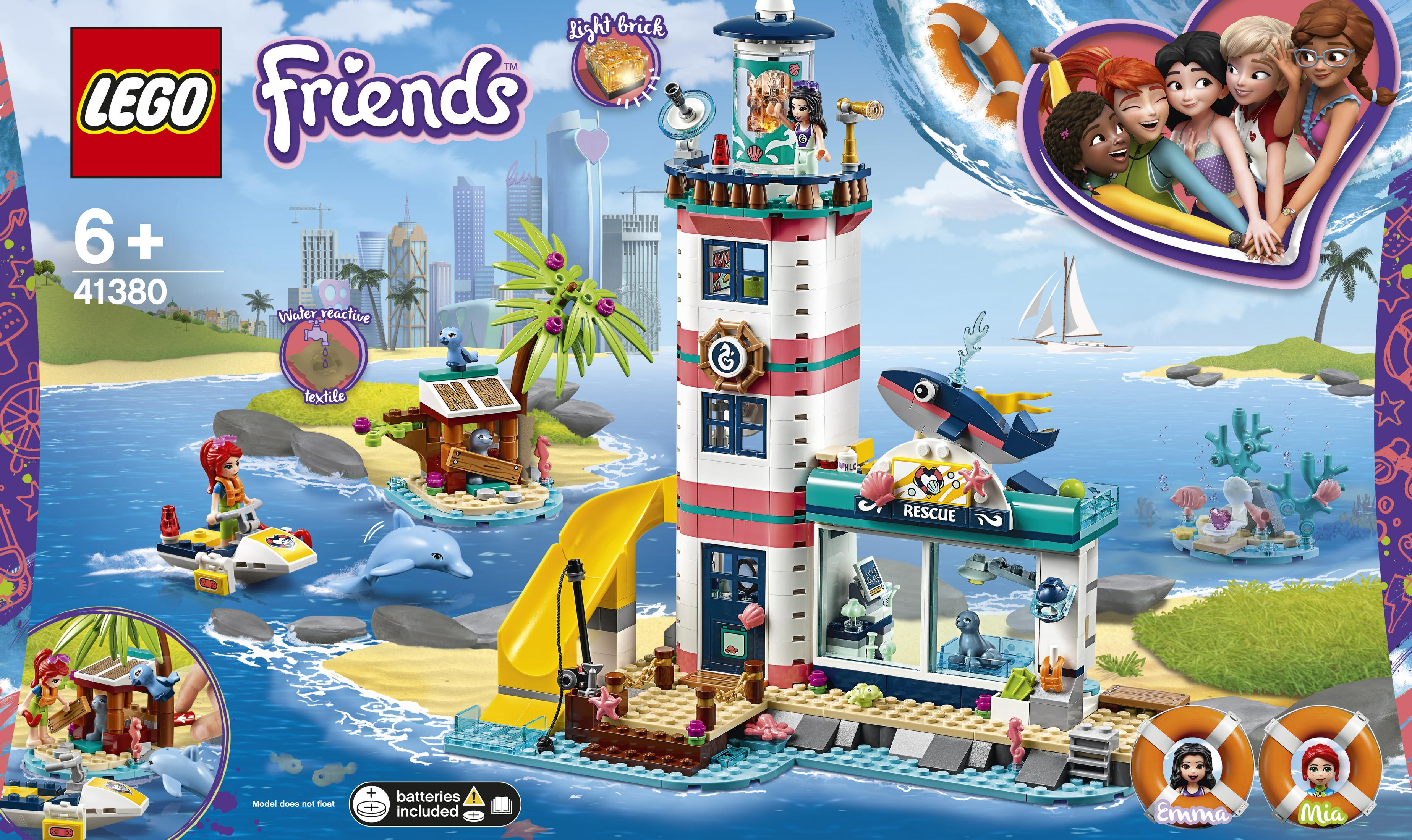 Lego Friends Set mit Leuchtturm, Figuren und Wasserelementen.