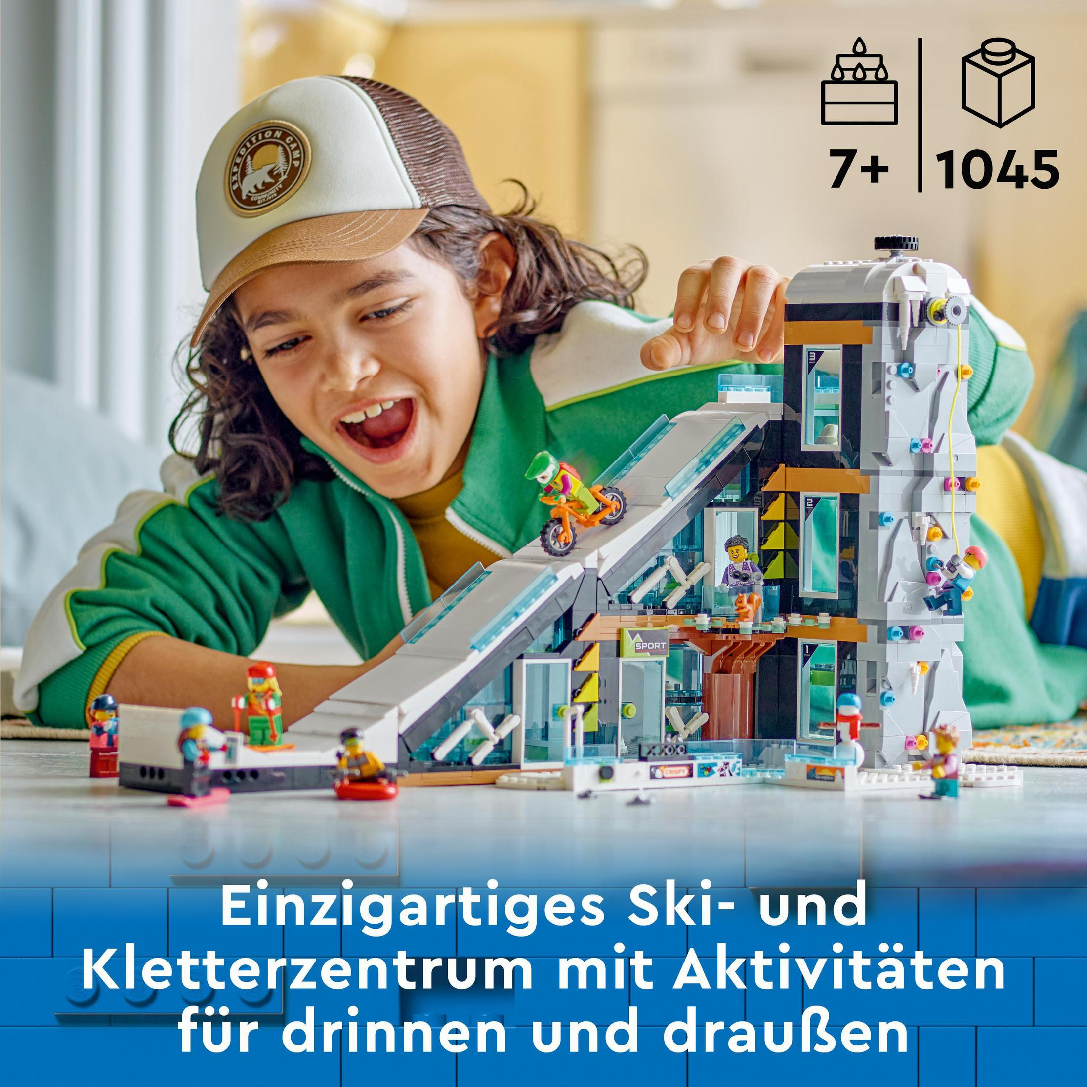 Un set Lego con un bambino, che costruisce una stazione sciistica. Il set include un edificio e personaggi.