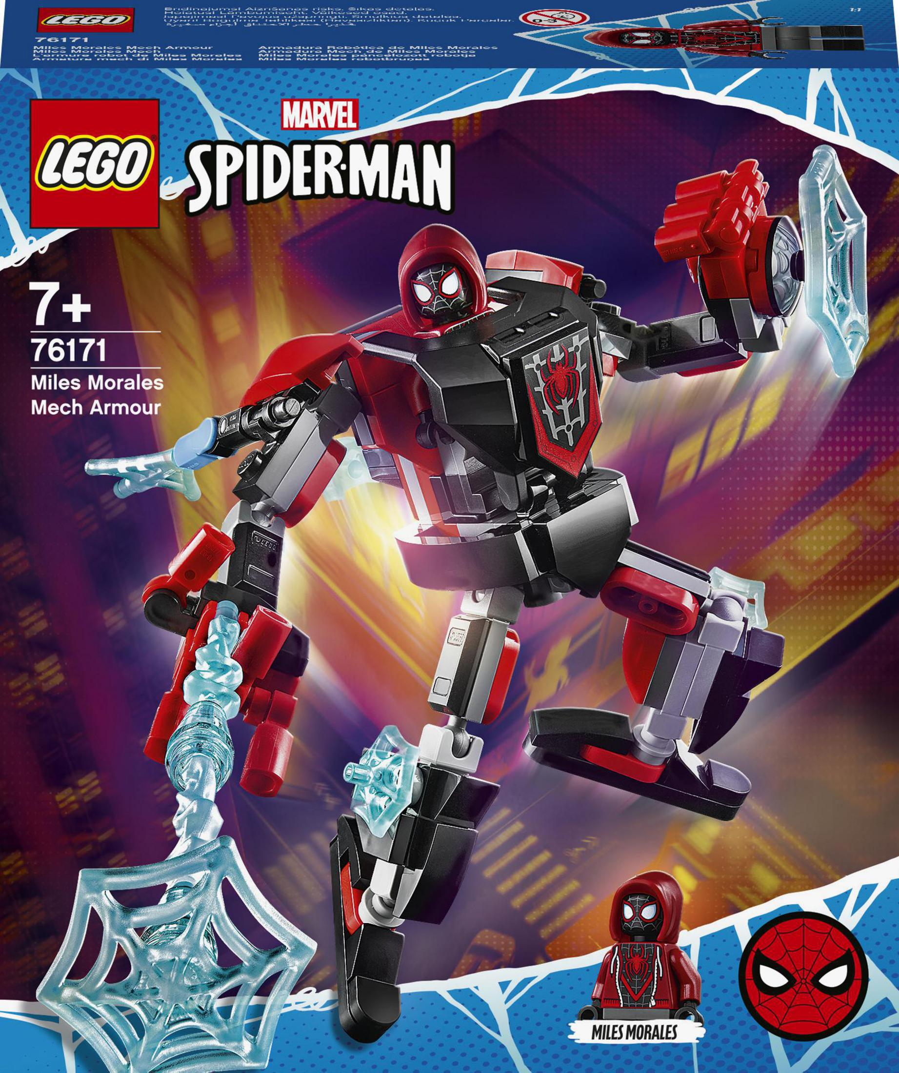 Lego Spider-Man Miles Morales Mech-Rüstungsset, Box-Art zeigt die Figur.