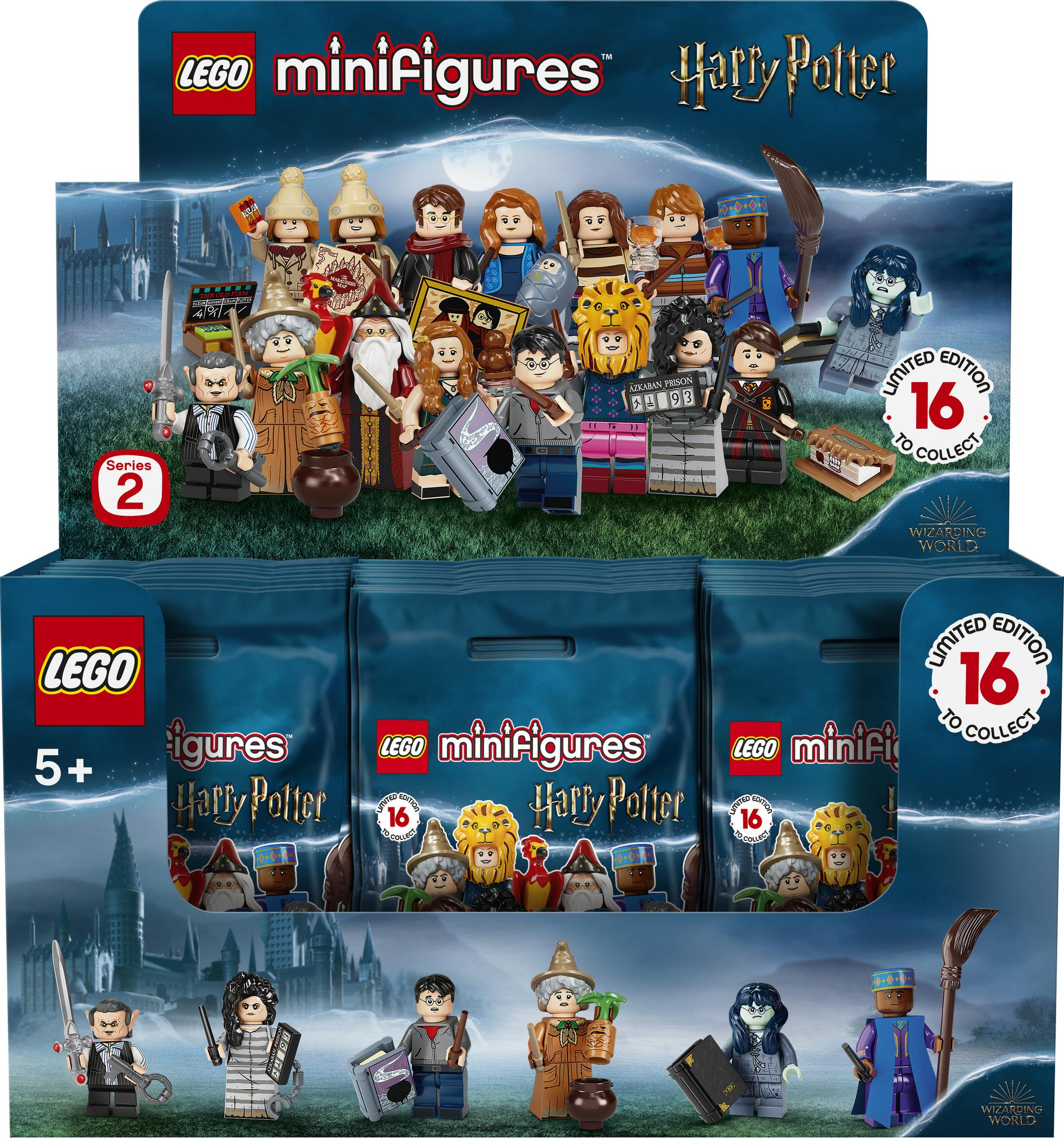 Box-Set mit Lego-Minifiguren von Harry Potter, zeigt verschiedene Charaktere.