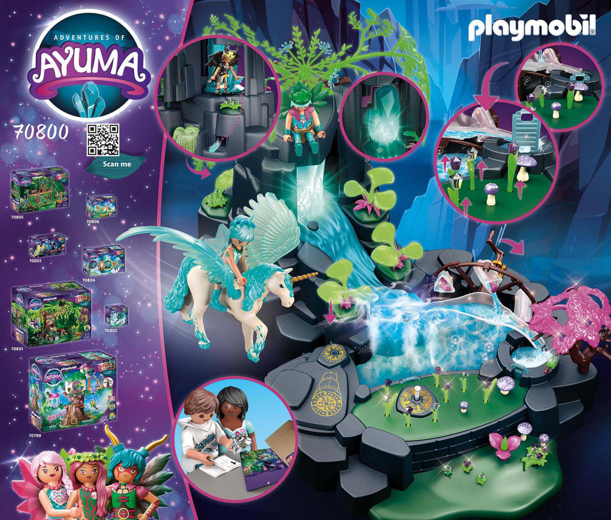 Playmobil Ayuma Spielset: Eine Waldszene mit Feen, einem Einhorn und verschiedenen Accessoires. Farbenfroh und detailliert.