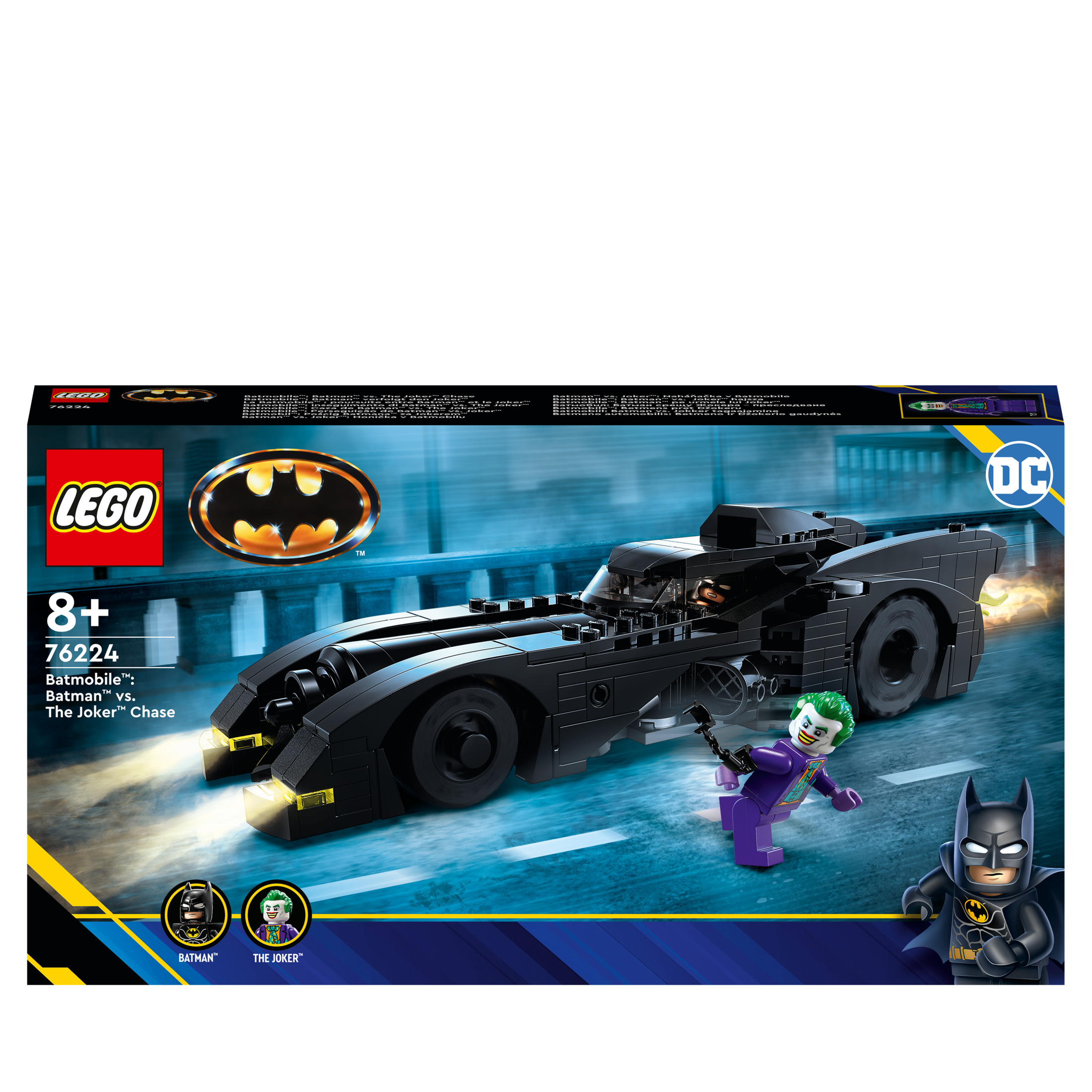 Lego-Set-Box des Batmobils mit Batman- und Joker-Figuren.