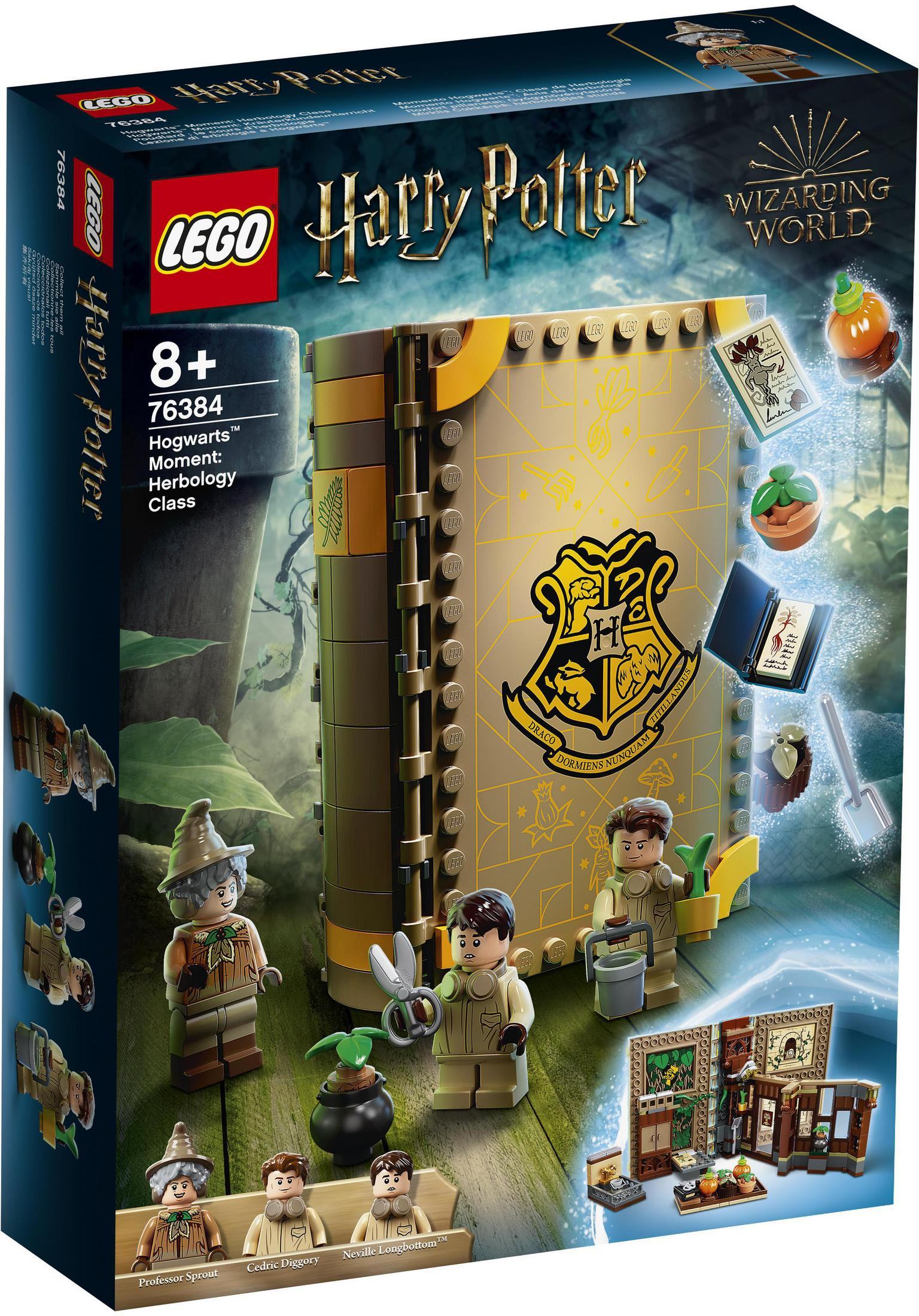 Lego Harry Potter Set. Ein großes Buchmodell mit Figuren von Professor Sprout, Cedric und Neville.