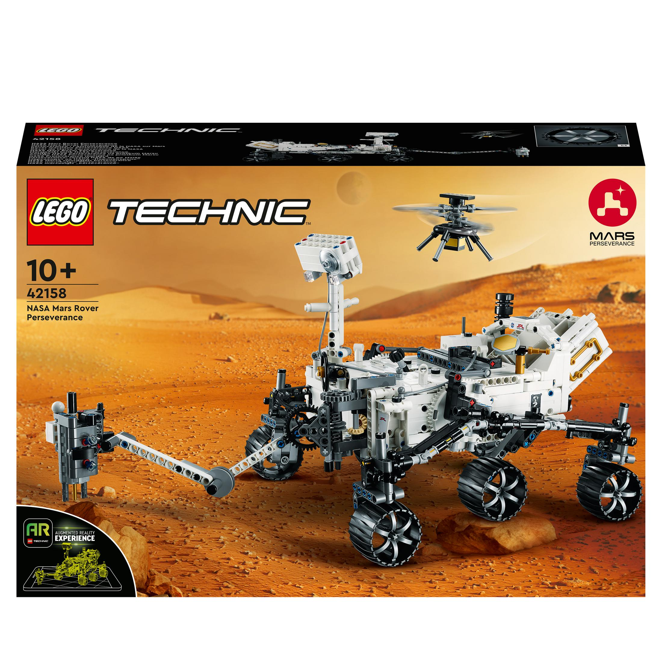 Pudełko z zestawem Lego Technic Mars Rover z modelem rovera i helikopterem.