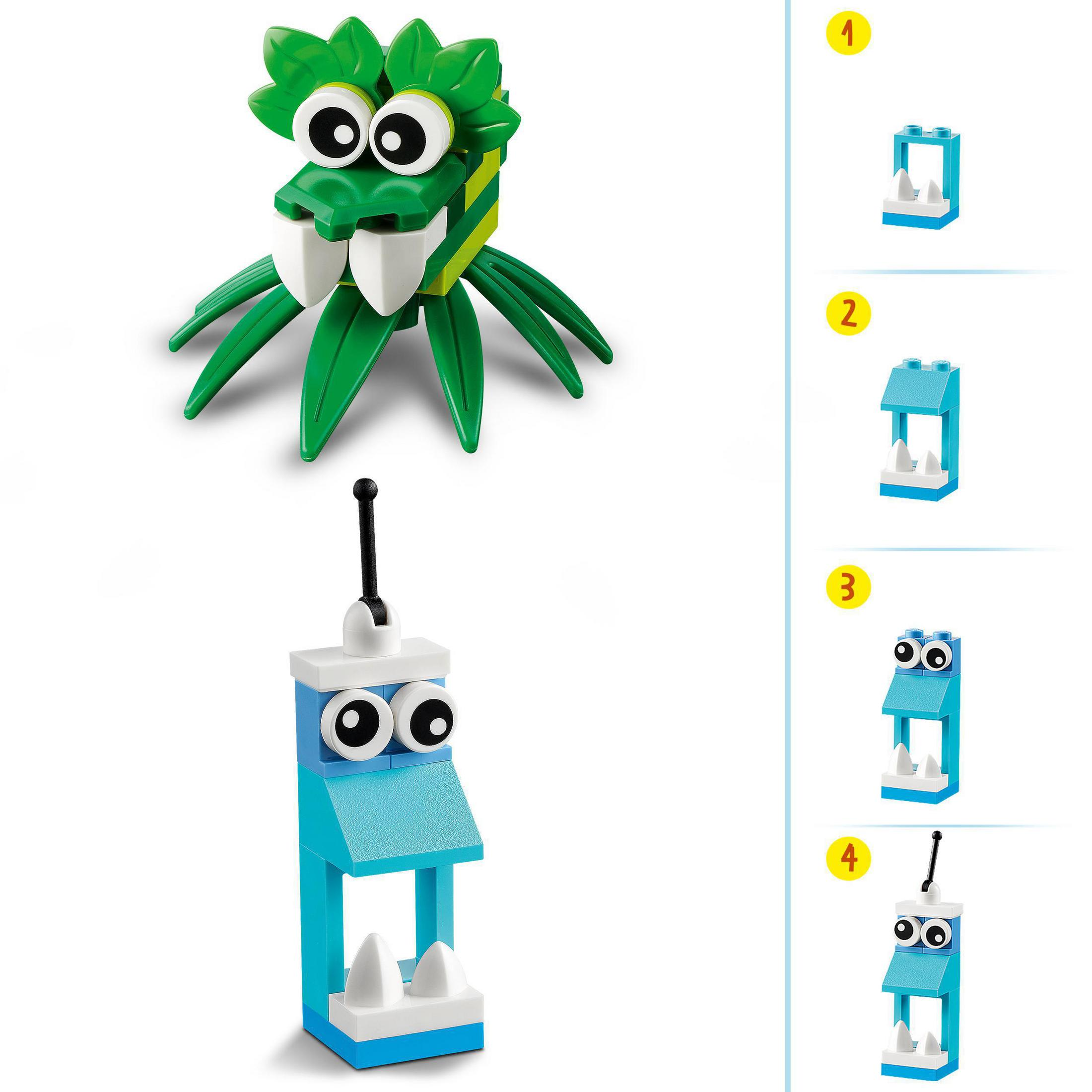 Bir timsah ve yapı taşları içeren Lego Duplo seti, ayrıca montaj için numaralandırılmış adımlar.