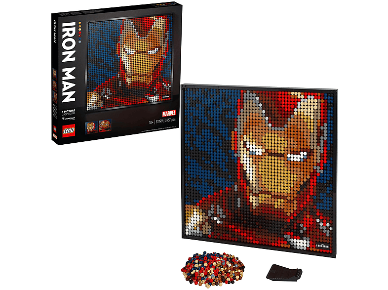 LEGO 31199 MARVEL STUDIOS IRON MAN-KUNSTBILD 3-in-1-Wandkunst-Set, Mehrfarbig