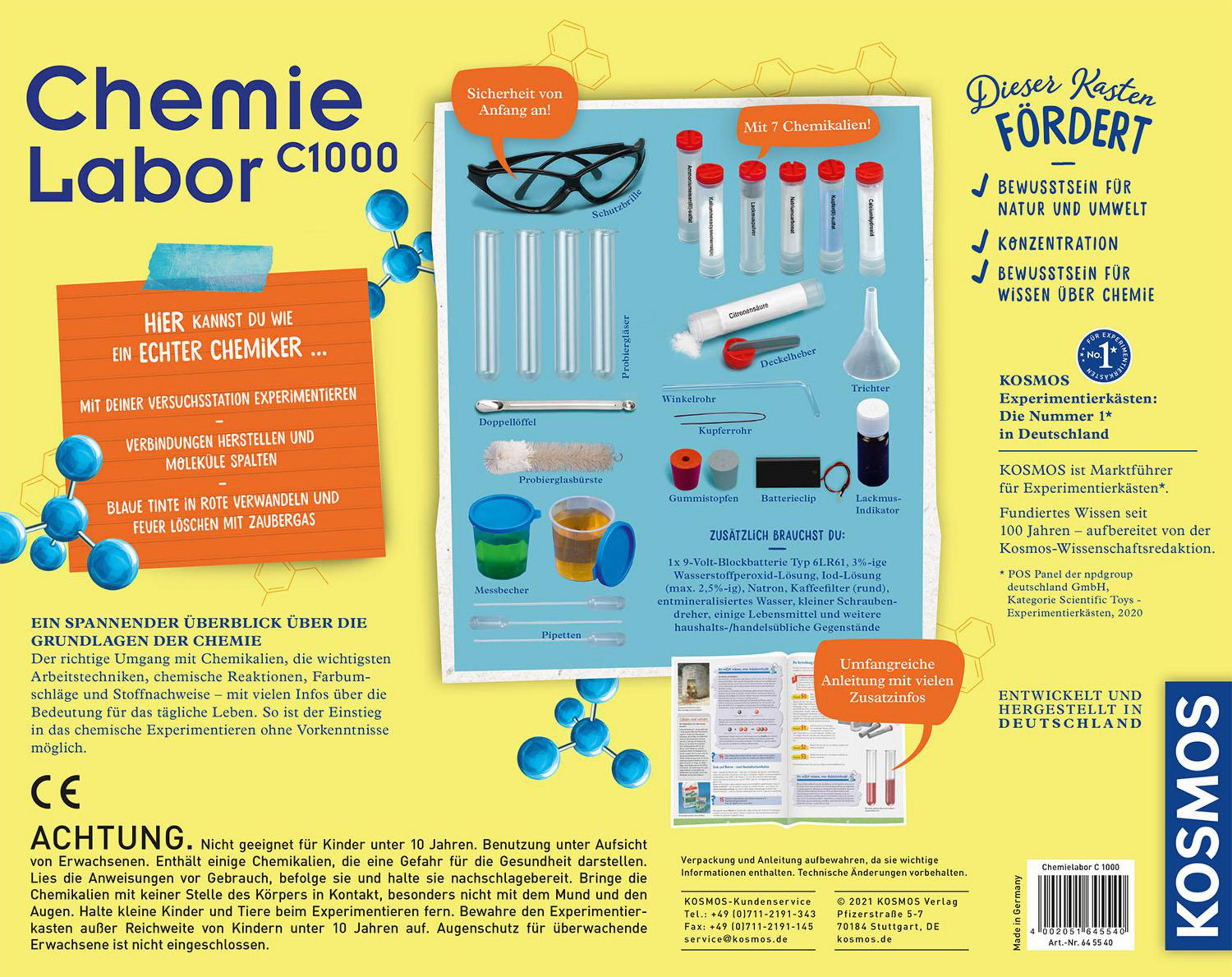 KOSMOS 645540 CHEMIELABOR C 1000 Experimentierkasten, X Mehrfarbig