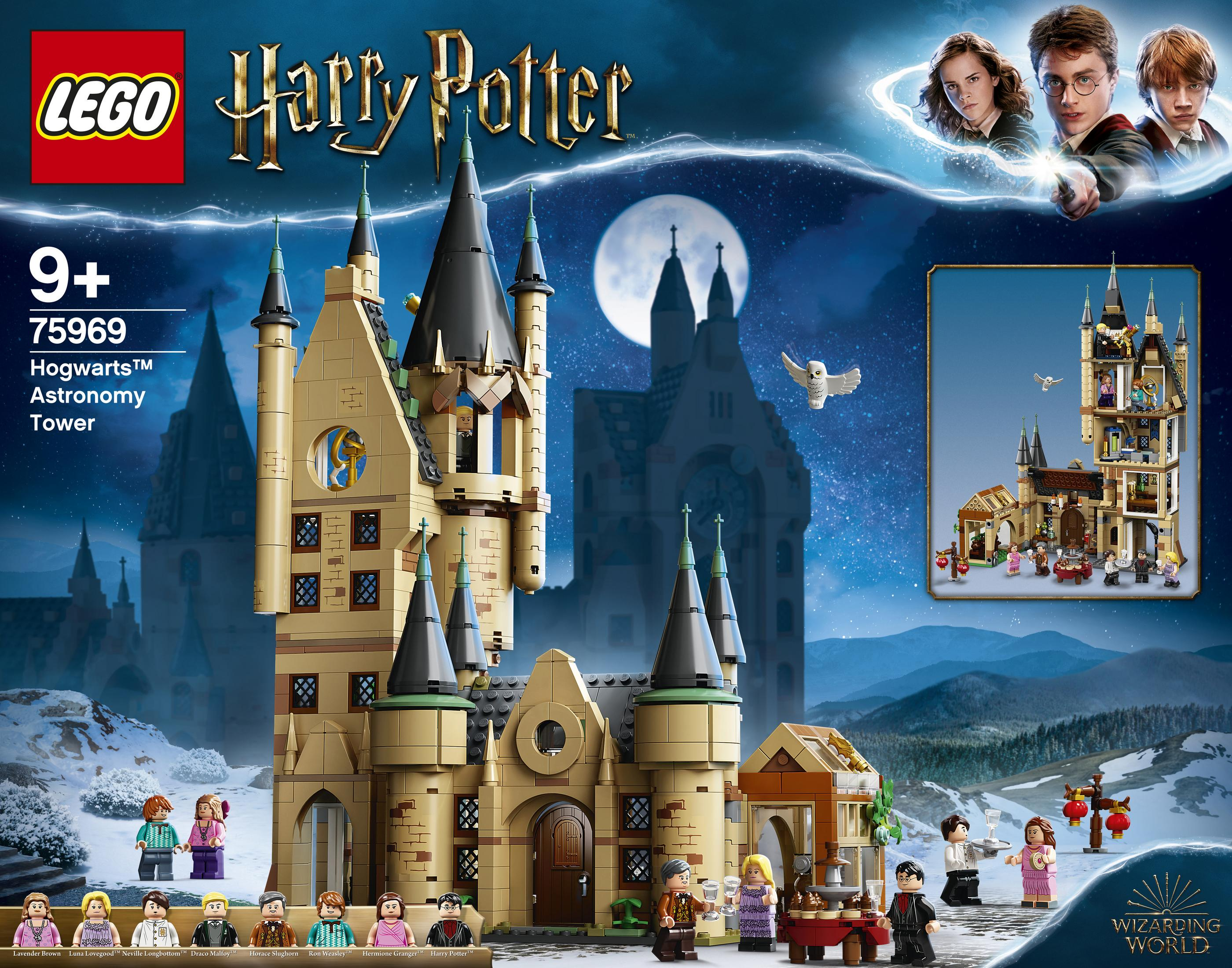 Scatola del set Lego Harry Potter Torre di Astronomia con personaggi e castello.