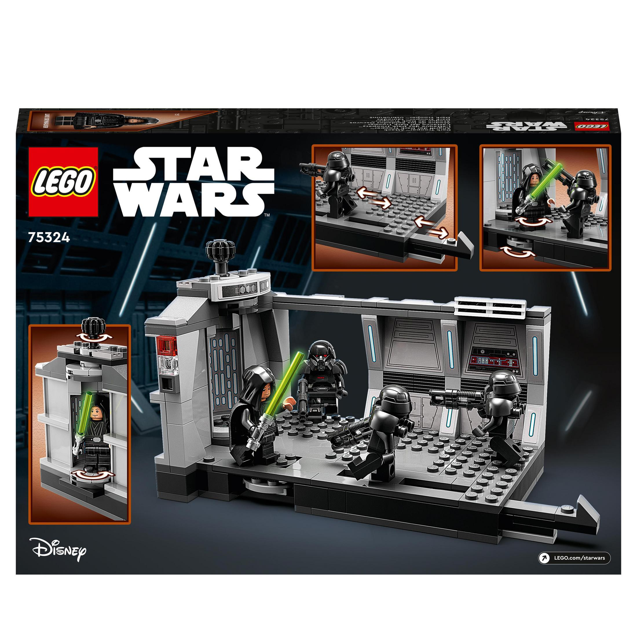 Ein Lego Star Wars Set, das eine Szene mit Figuren und einem Bedienfeld zeigt.