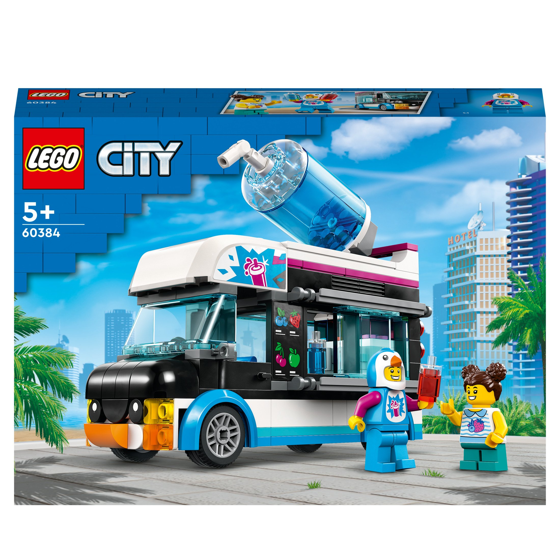 LEGO City Eiswagen-Set mit Figuren. Eine Figur hält ein Getränk.