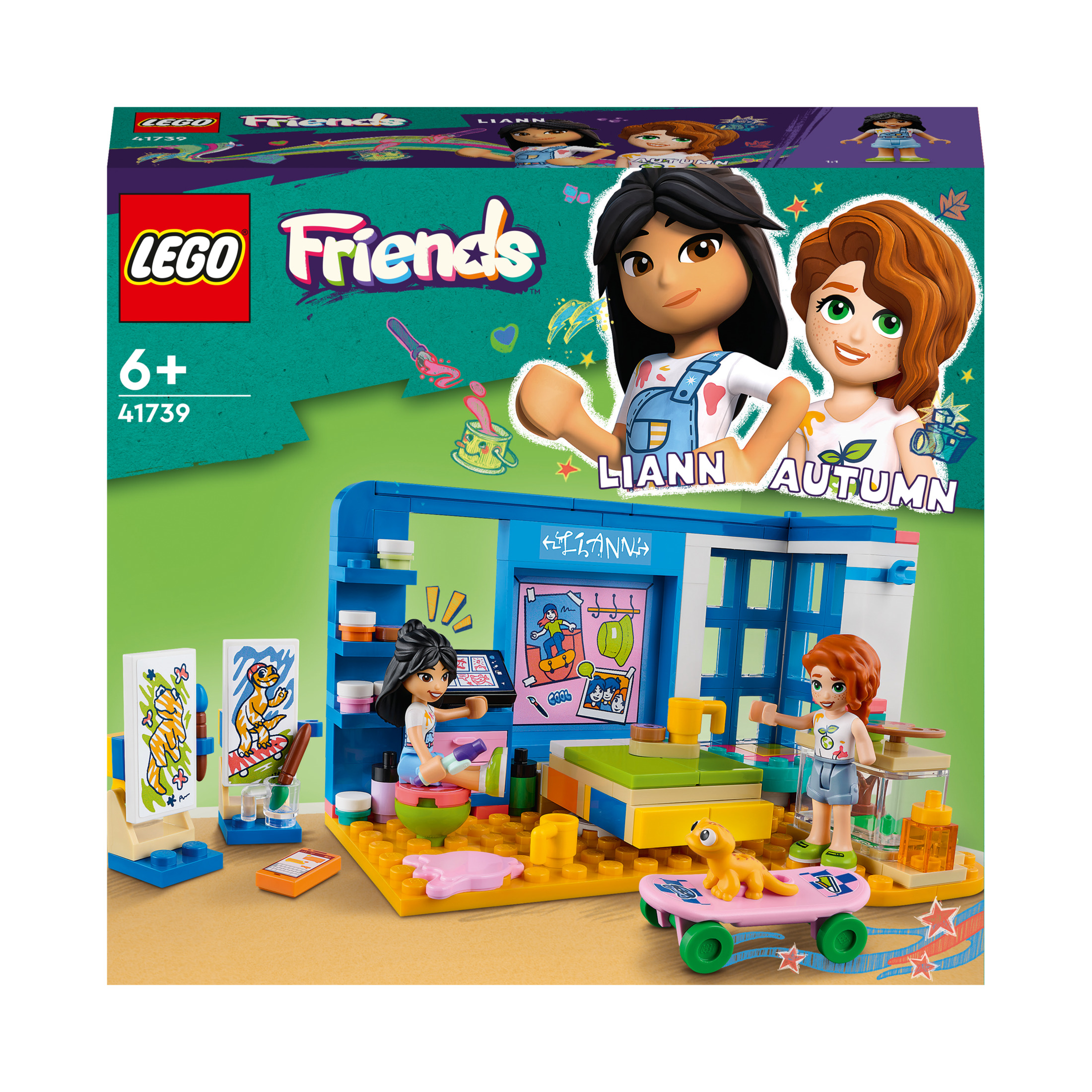 LEGO Friends box set. Two girls painted in a room with lego accessories.