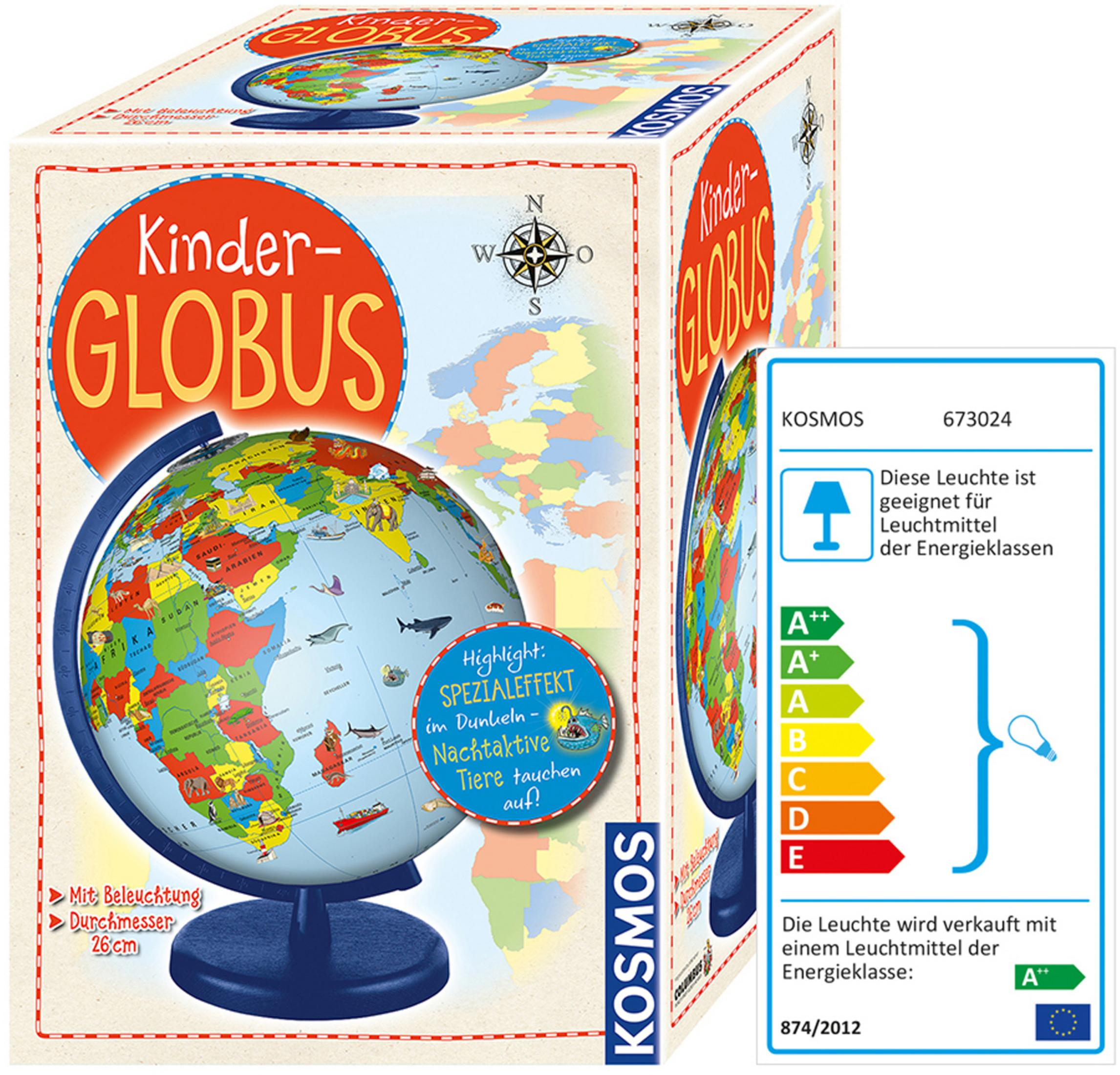 Ein Globus in einer Box mit einer Weltkarte und einem Etikett, das den Nachteffekt hervorhebt.