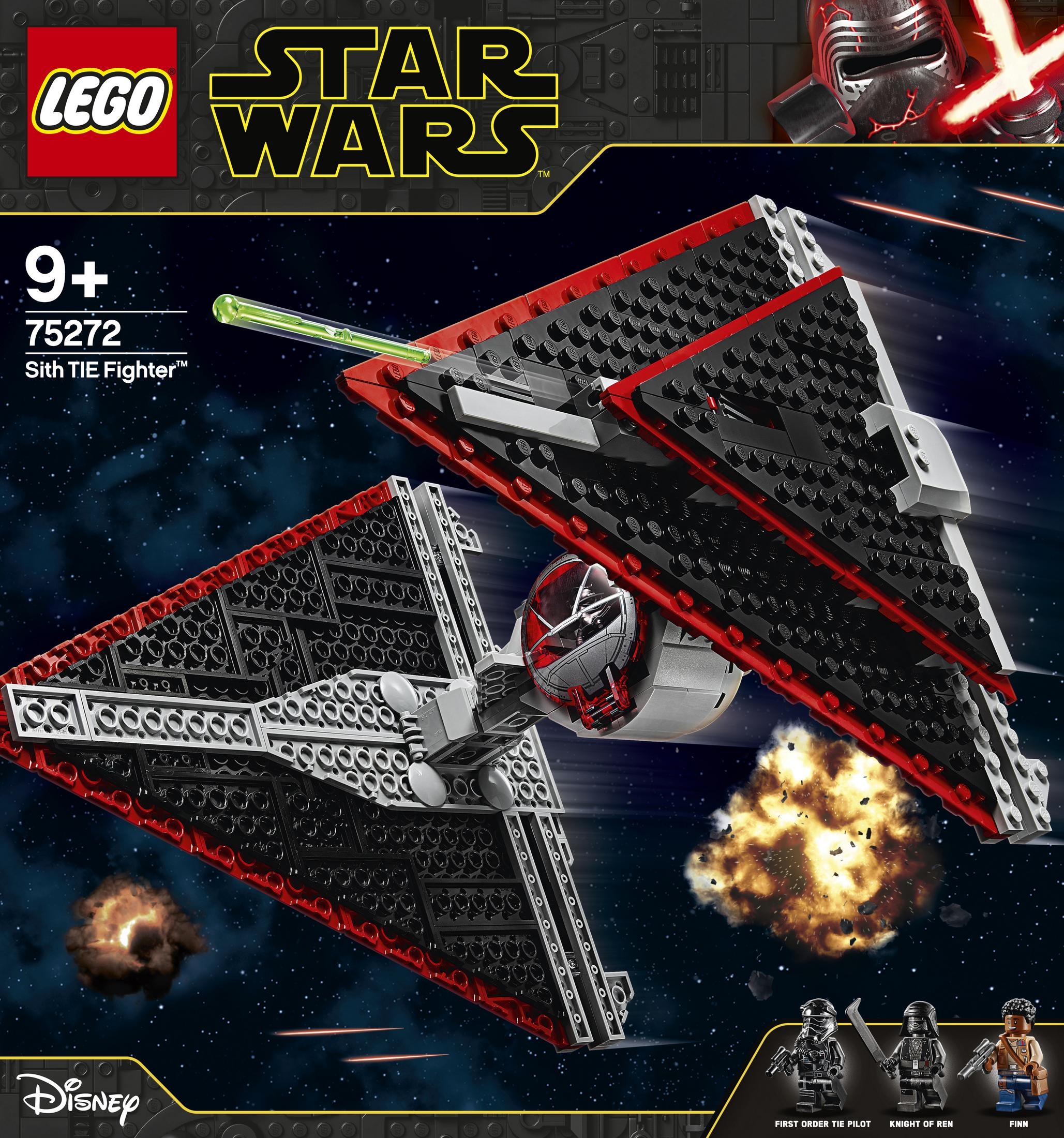 Lego Star Wars Set. Sith TIE Fighter in Schwarz und Rot. Die Box zeigt Kylo Ren und TIE Fighter.