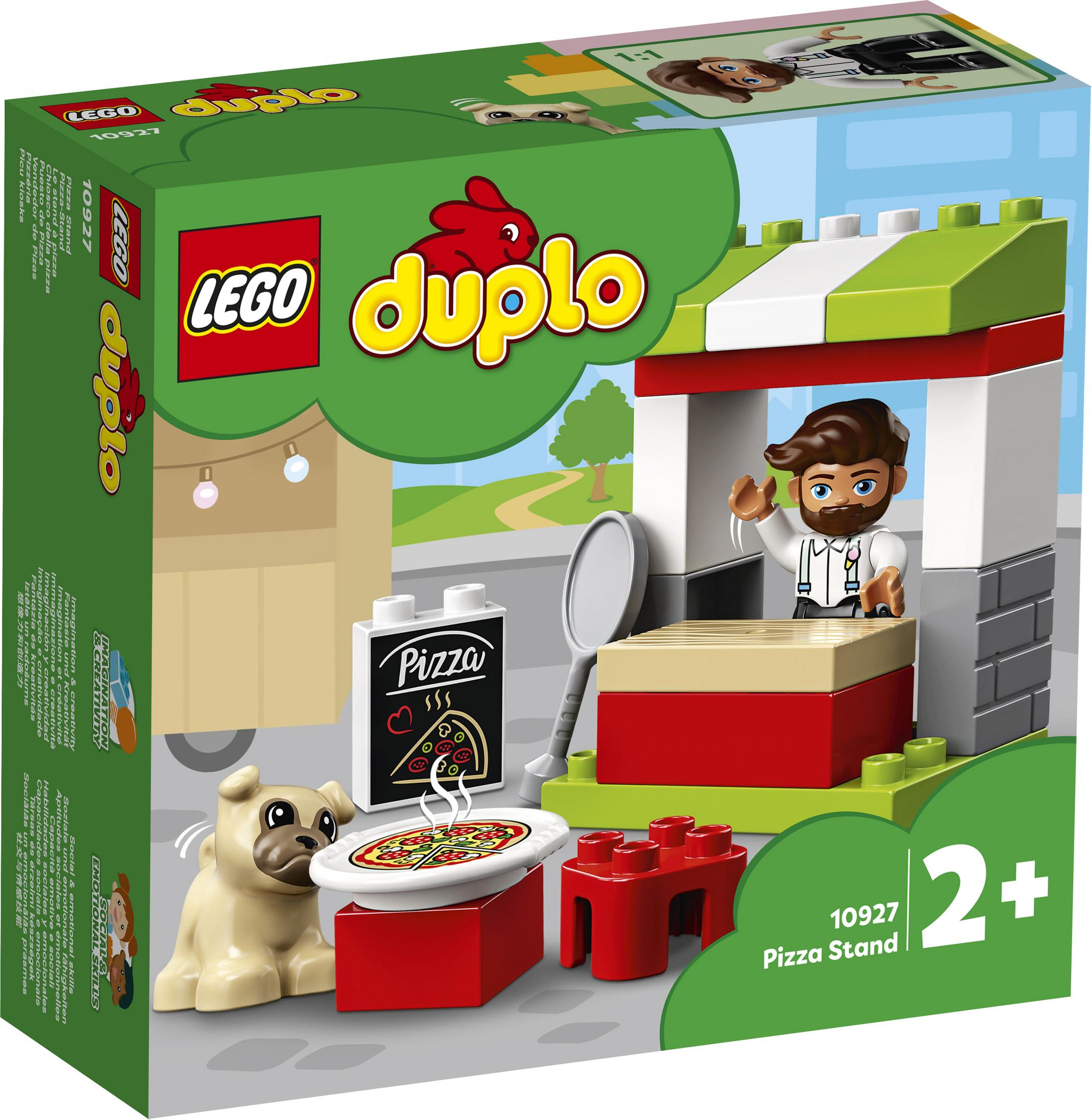 Lego Duplo Pizza Stand Set Box. Pizzastand mit Koch, Hund, Pizza und anderem Zubehör.