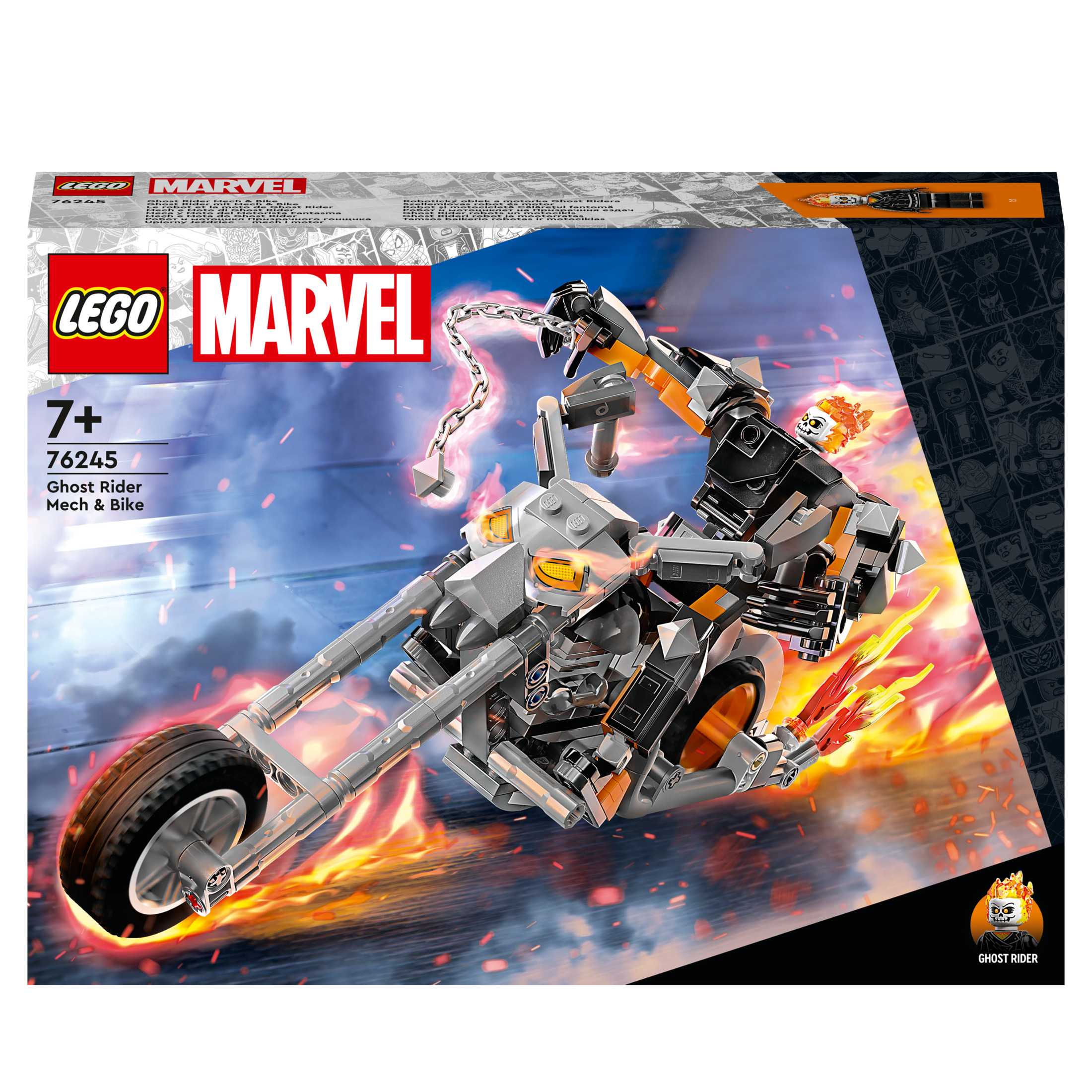 Lego Marvel Ghost Rider Mech & Bike set box.