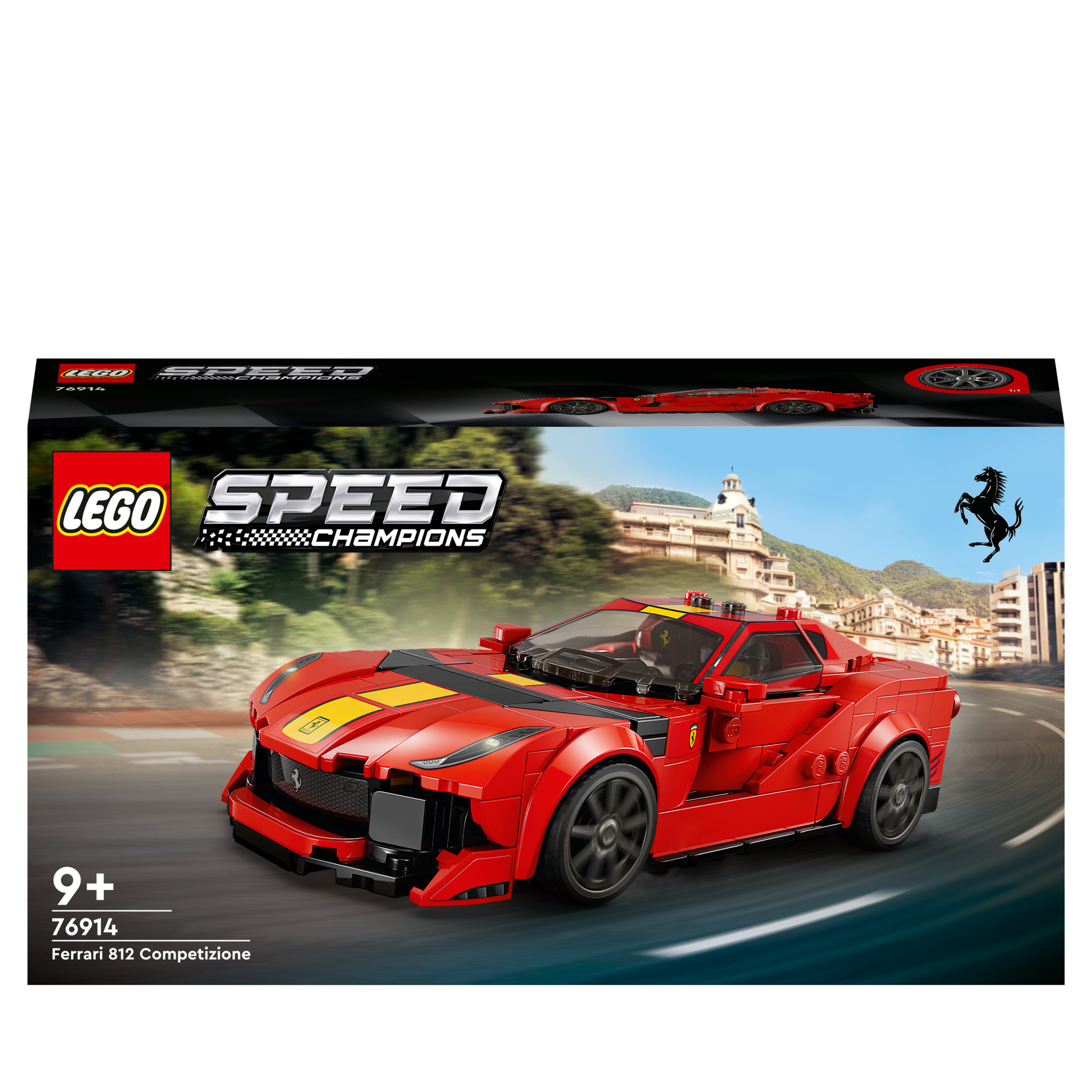 Juego de juguetes Lego Speed Champions Ferrari 812 Competizione. Coche de carreras rojo en una pista.