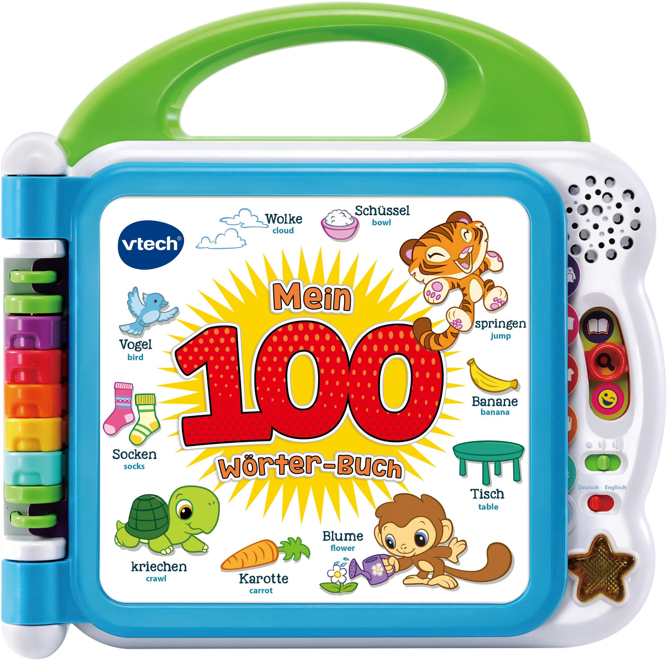 Lehrbuch für Kinder mit Tierillustrationen und Wörtern. Hell gefärbt mit Griff.